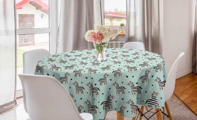 Abakuhaus Tischdecke Kreis Tischdecke Abdeckung für Esszimmer Küche Dekoration, Zebra Tier und Kleine Herzen