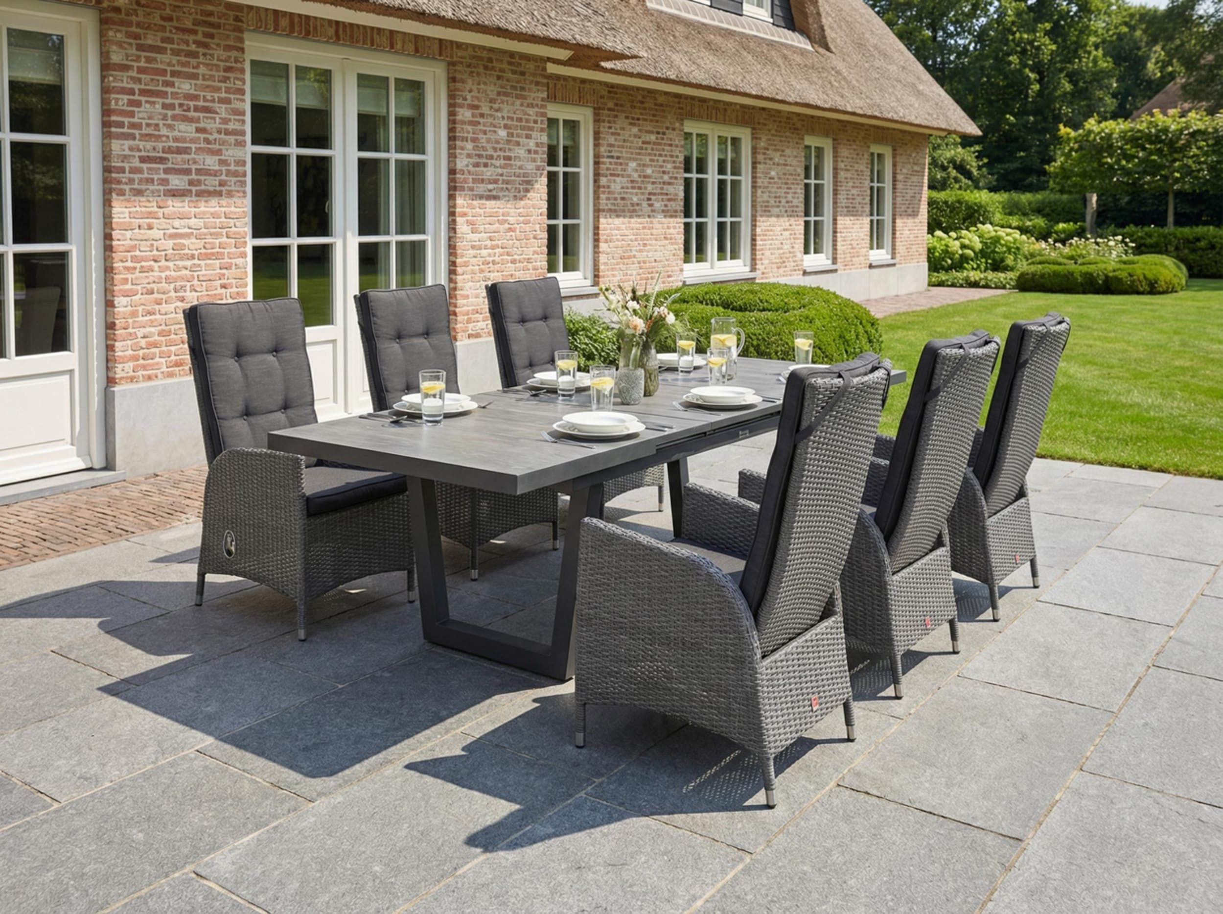 LC Garden Garten-Essgruppe »Barcelona« Gartenset 7tlg. anthrazit Esstisch 200/260x100cm, (7-tlg)