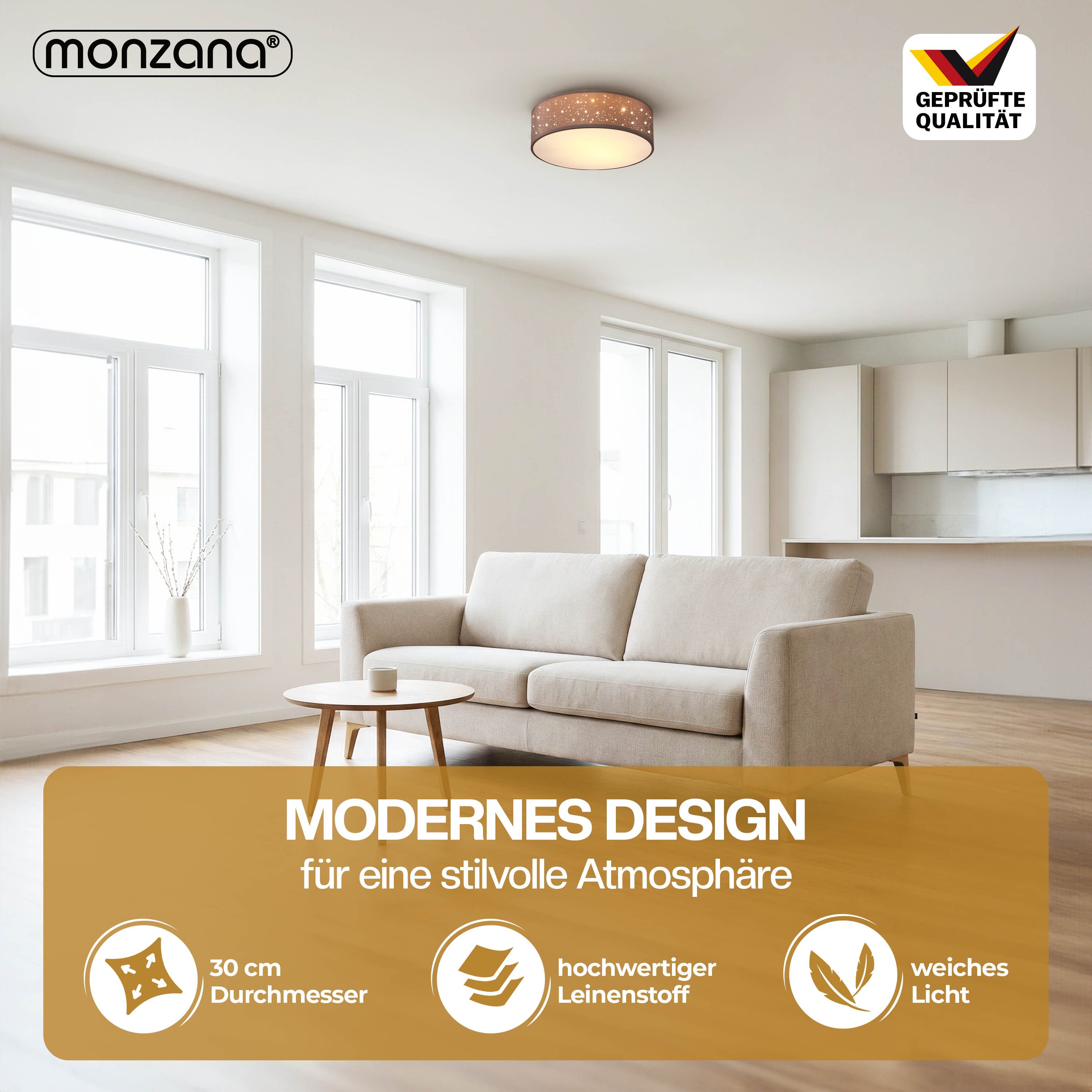 monzana Deckenleuchte, 30 cm, Sternenhimmel Rund Stoffschirm 30 cm 1-Flammig E27 Modern