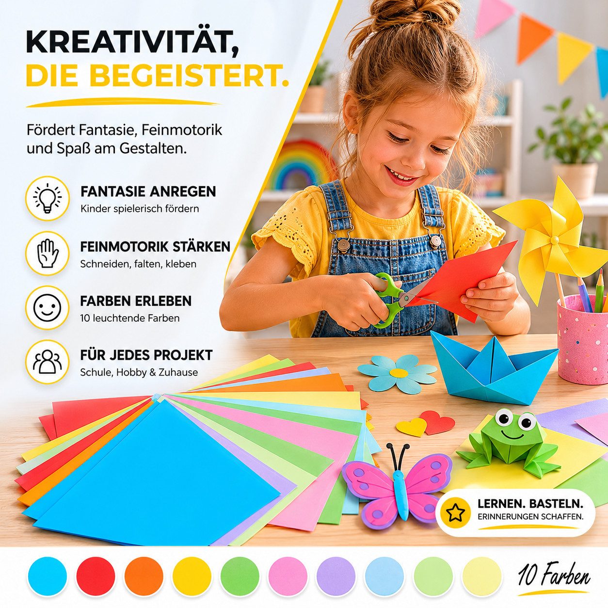 Bastelfreund® Bastelkartonpapier 50 Blatt Tonkarton DIN A4, 220 g/m², 10 Farben inkl. Gold und Silber, Bedruckbar, Papierstärke 230 g/m² – Bild 4 von 5