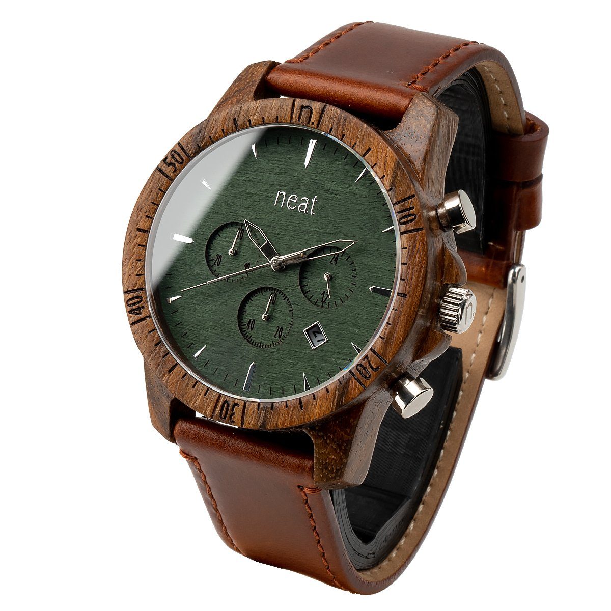 Ø echtem Holz), aus (Quarz-Holzarmbanduhr, in Premium EU Chrono Handgefertigt neat N086 – Quarzuhr – aus Herrenuhr, 44mm Holzuhr Naturholz