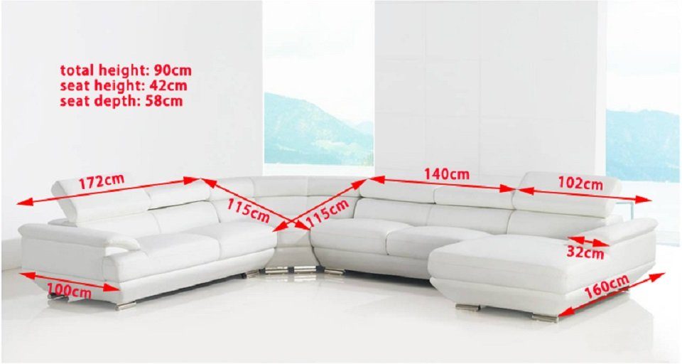 JVmoebel Ecksofa Design Ecksofa Leder Polster Europe Couch Made Sofa Sitz in Eck Wohnlandschaft