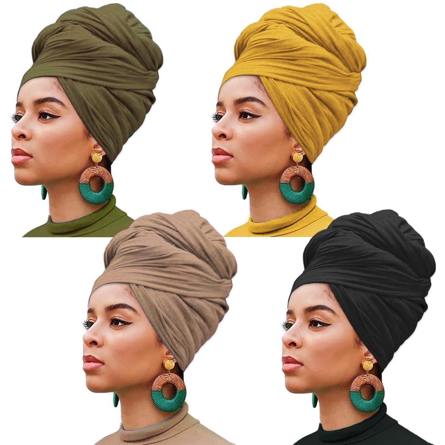 LuxusKollektion Turban 4x Stretch Jersey Turban Kopftuch, (4-St)