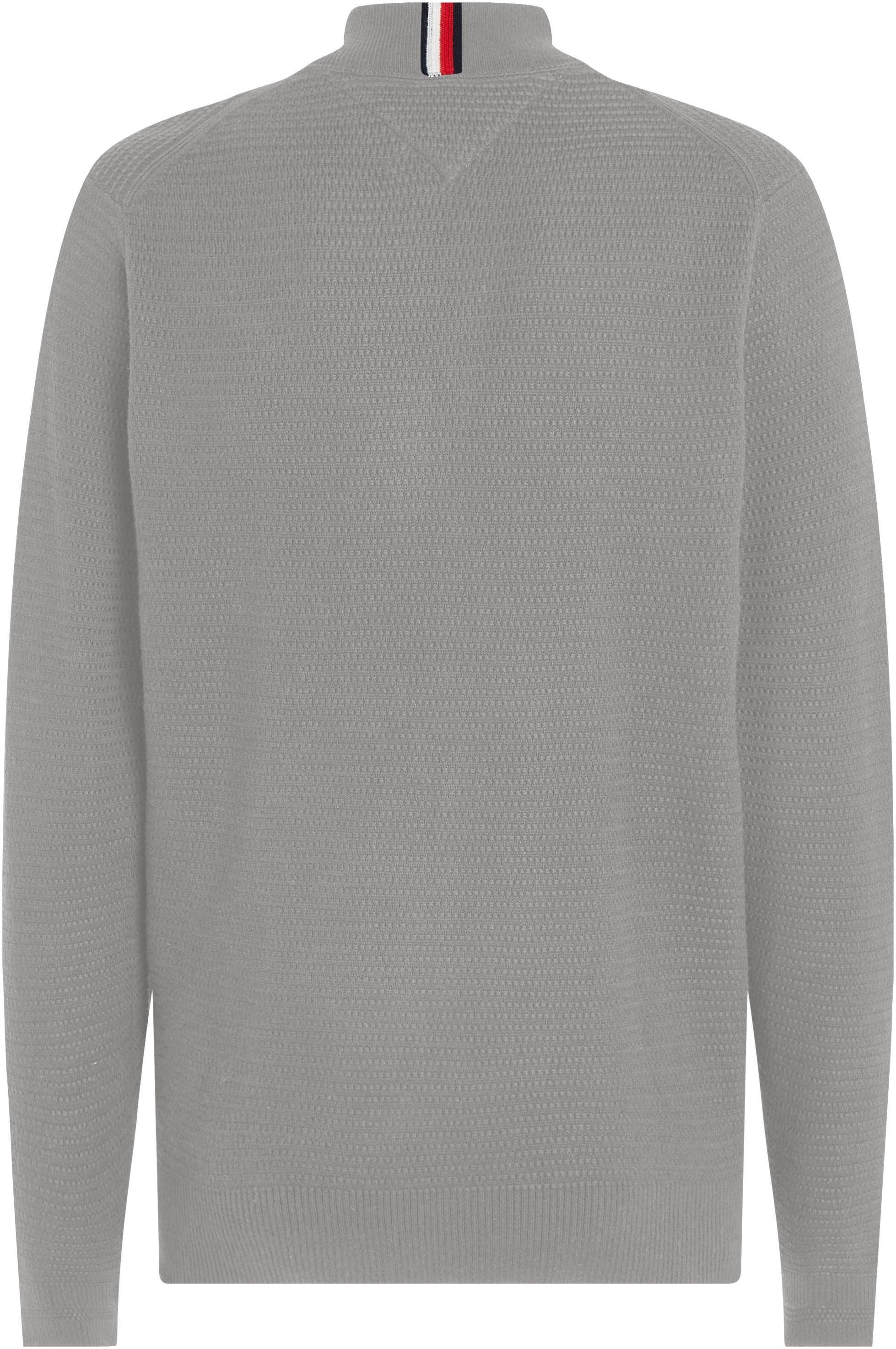 Tommy Hilfiger Sweatshirt INTERLACED THROUGH Grey in strukturierter Medium Heather ZIP Optik BASEBALL