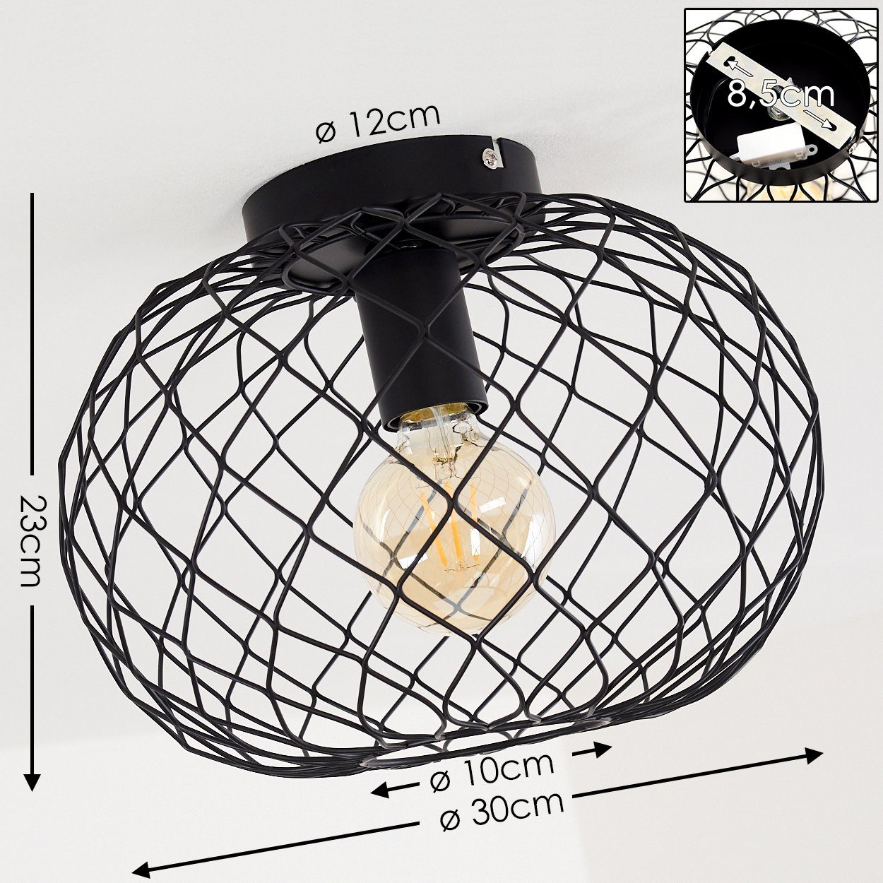 der 1xE27, aus Leuchtmittel, in ohne Decke Spot u. hofstein Lichteffekt moderner »Tesero« an Schwarz, Deckenlampe Metall mit Deckenleuchte Gittern