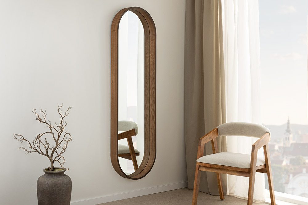 Wandspiegel PORTRAIT 165cm braun – Walnussholz-Design, oval, Ganzkörper