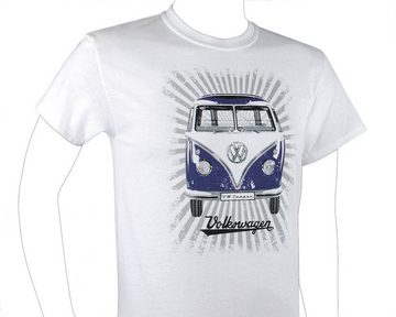 VW Collection by BRISA Kurzarmshirt Volkswagen Unisex T-Shirt stilvolles Rundhalsshirt, mit blauem Samba Bus Design