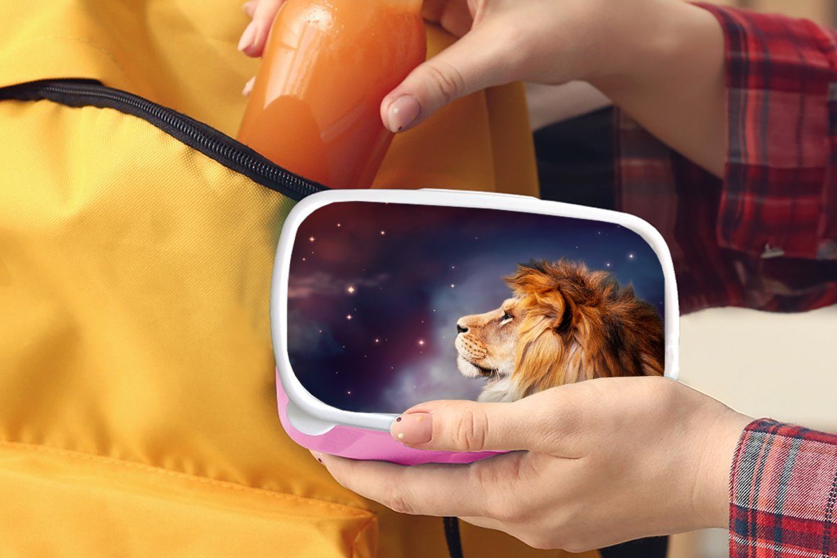Snackbox, Kunststoff - (2-tlg), Sternenhimmel Kunststoff, Mädchen, Farben, Kinder, MuchoWow Lunchbox Löwen für Brotdose Brotbox Erwachsene, rosa -