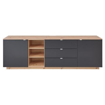 Lomadox Wohnwand CUST-36, (3-St., 3-tlg), Set mit 2 Wandboards Eiche mit scharz 240 cm, Wohnwand, Fernsehschrank