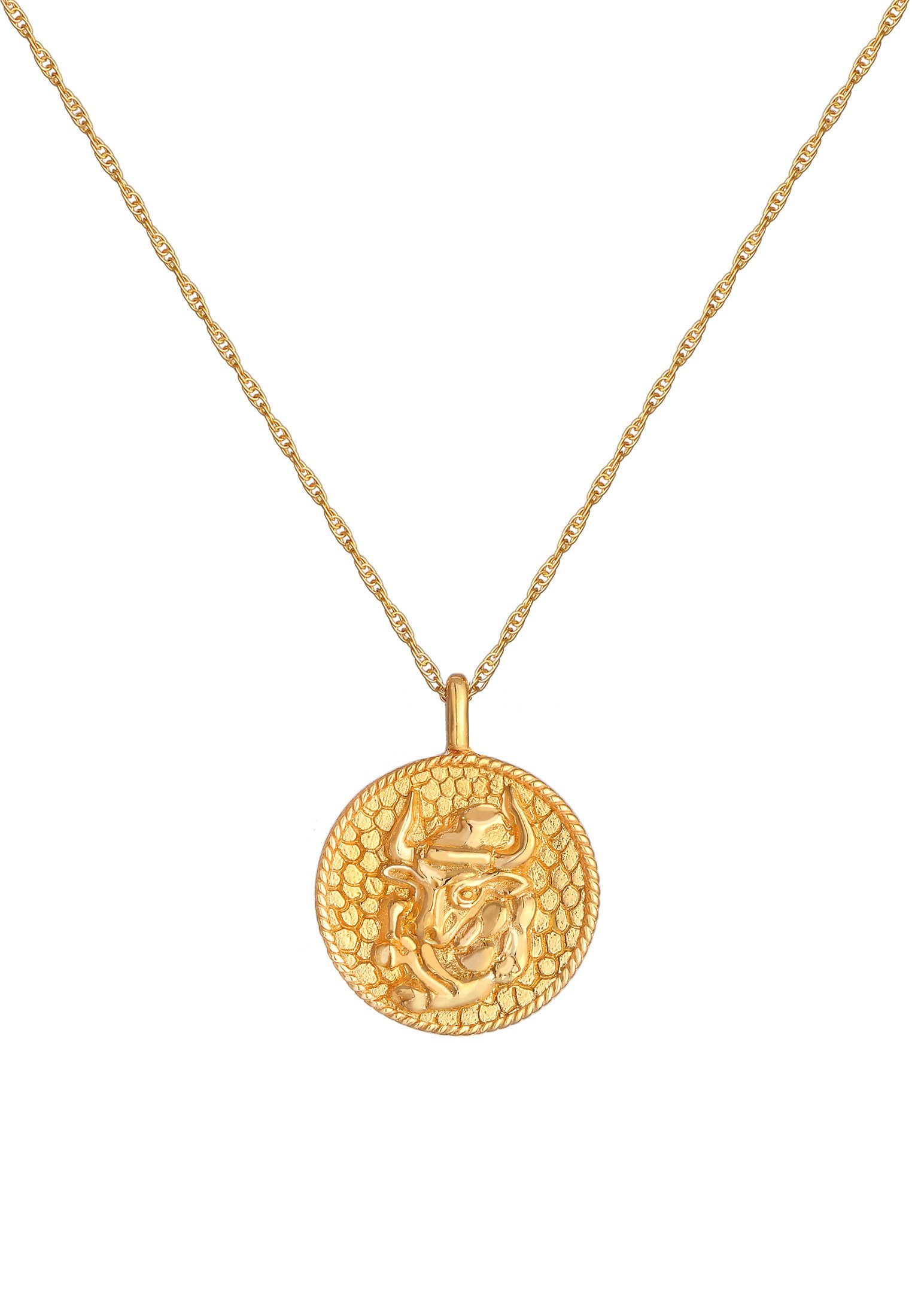 Elli Kette Astro mit Zodiac Gold Sternzeichen Münze Stier Anhänger Silber, Sternzeichen 925