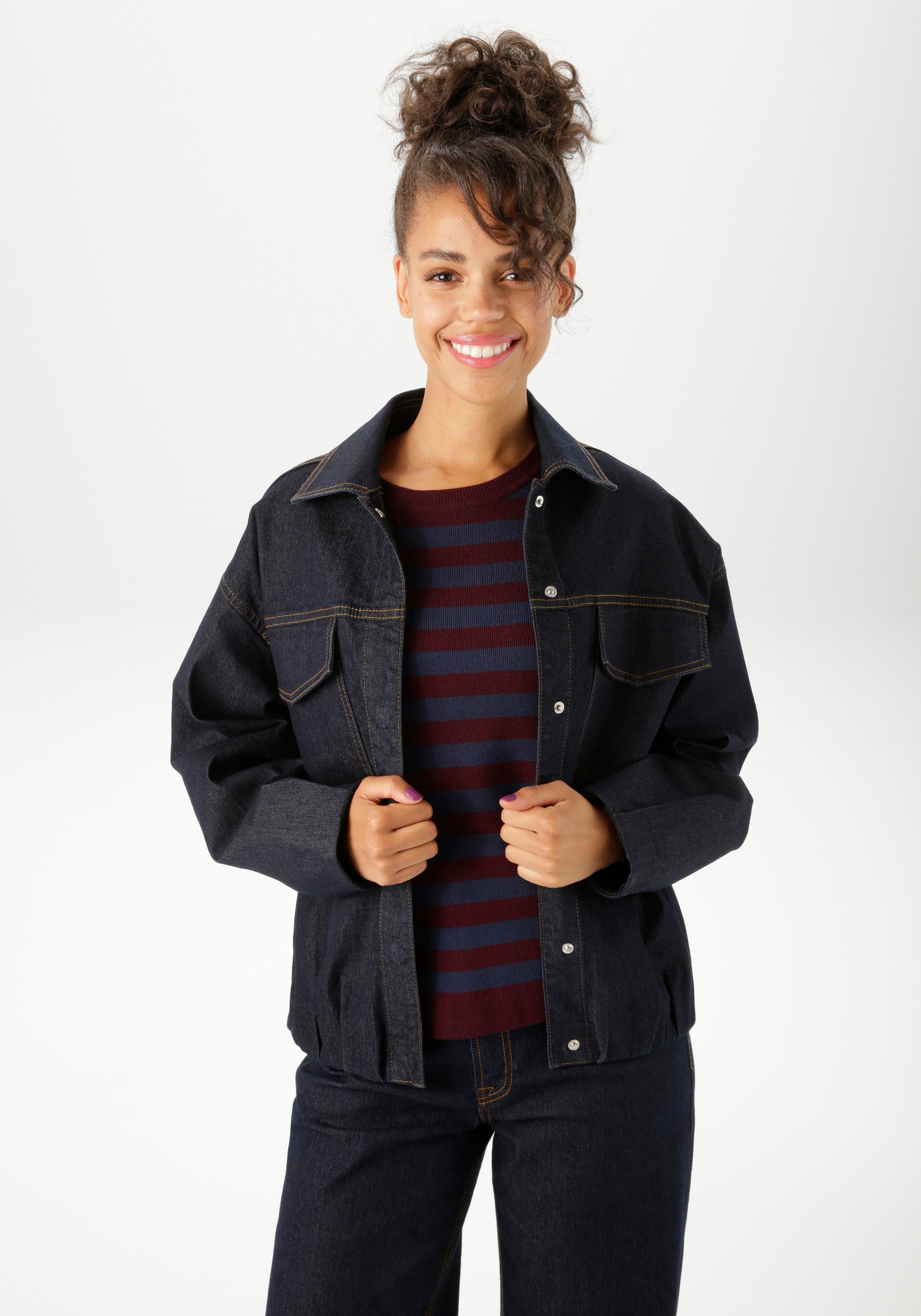 Aniston CASUAL Jeansjacke mit verdeckten Druckknöpfen günstig online kaufen