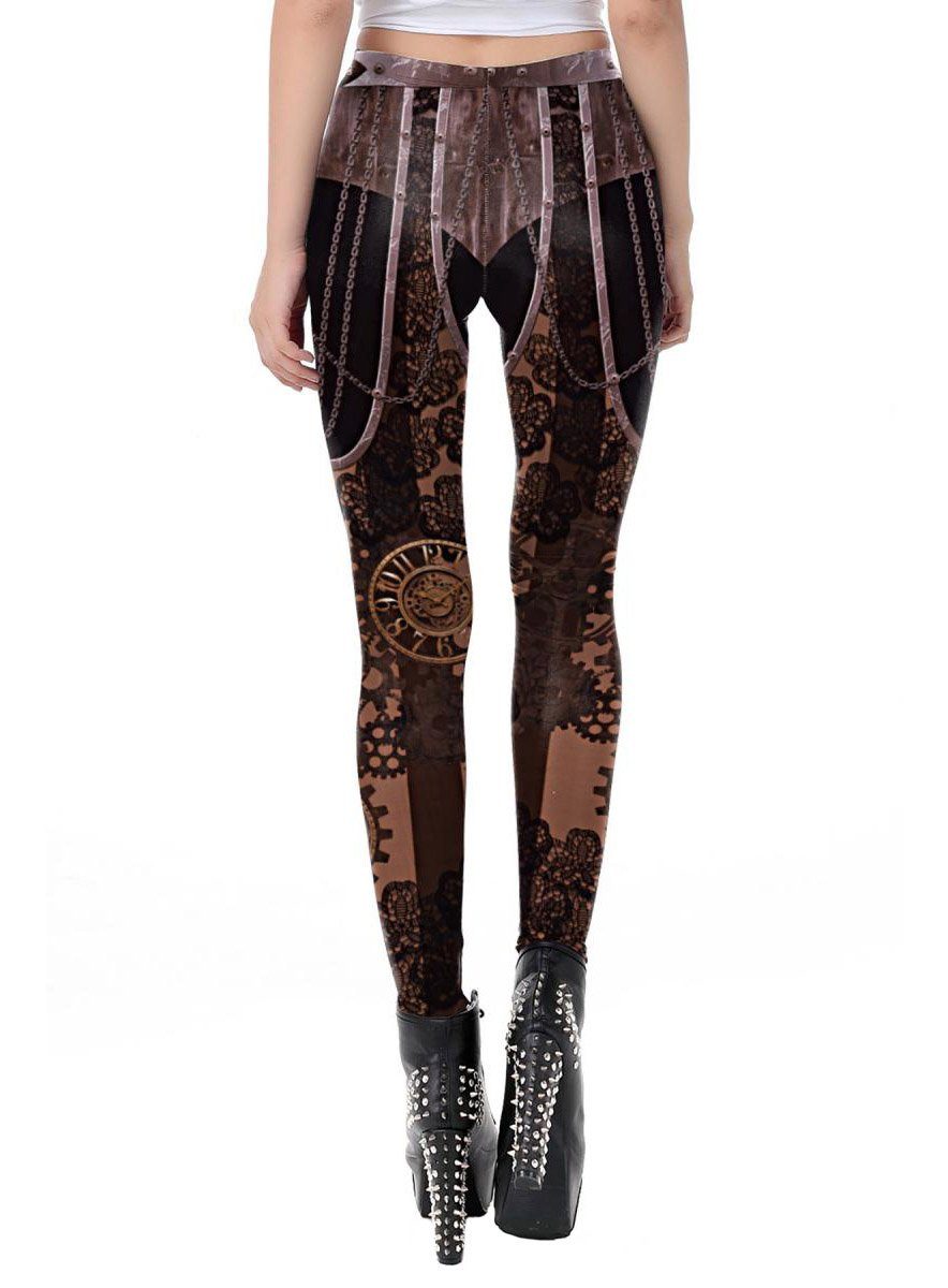 Metamorph Kostüm Steampunk Print Leggings - für Karneval Fasching, Elastische Leggings mit Steampunk-Artwork
