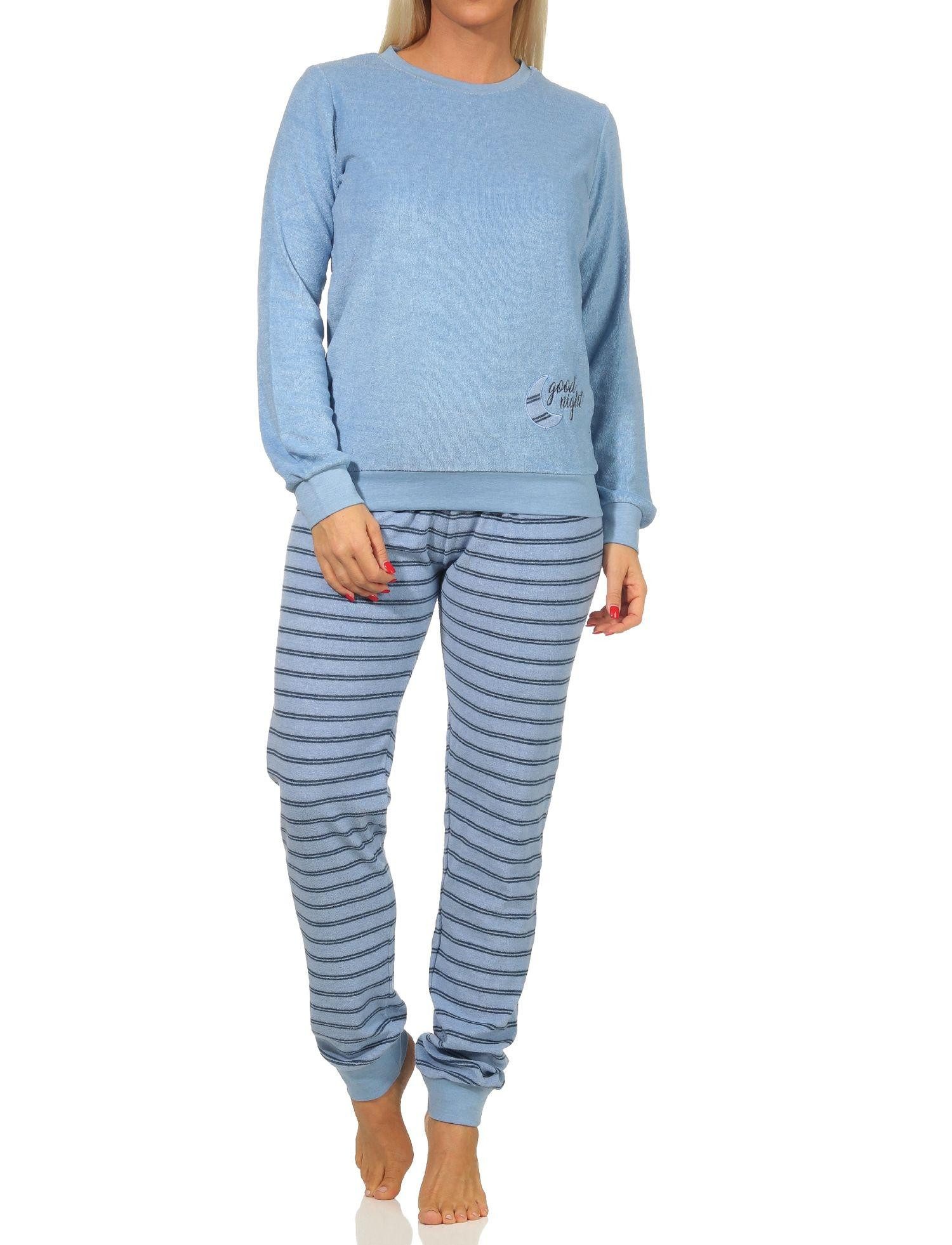 Pyjama Mädchen Frottee Pyjama lang Schlafanzug mit Bündchen, Hose gestreift
