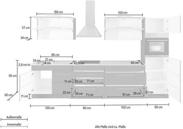 Kochstation Küchenzeile KS-Wien, Breite 340 cm, wahlweise mit E-Geräten und Induktion