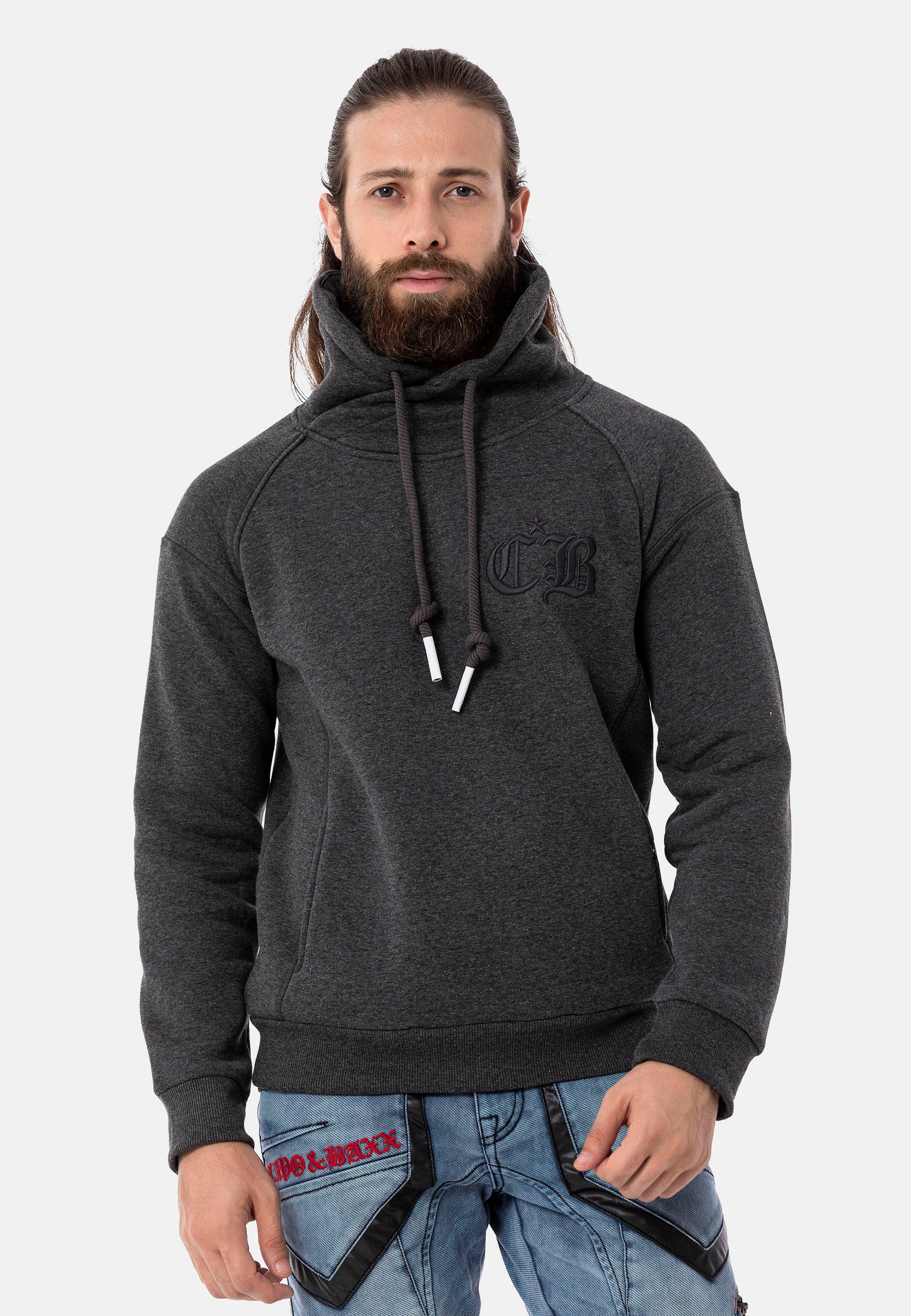Cipo & Baxx Sweatshirt mit hochabschließendem Stehkragen anthrazit | Sweatshirts