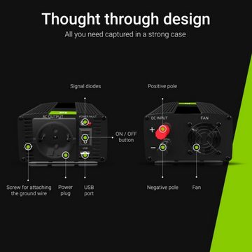 Green Cell Spannungswandler Wechselrichter Spannungswandler 12V auf 230V 300W/600W Reiner sinus, Intelligenter Ventilator