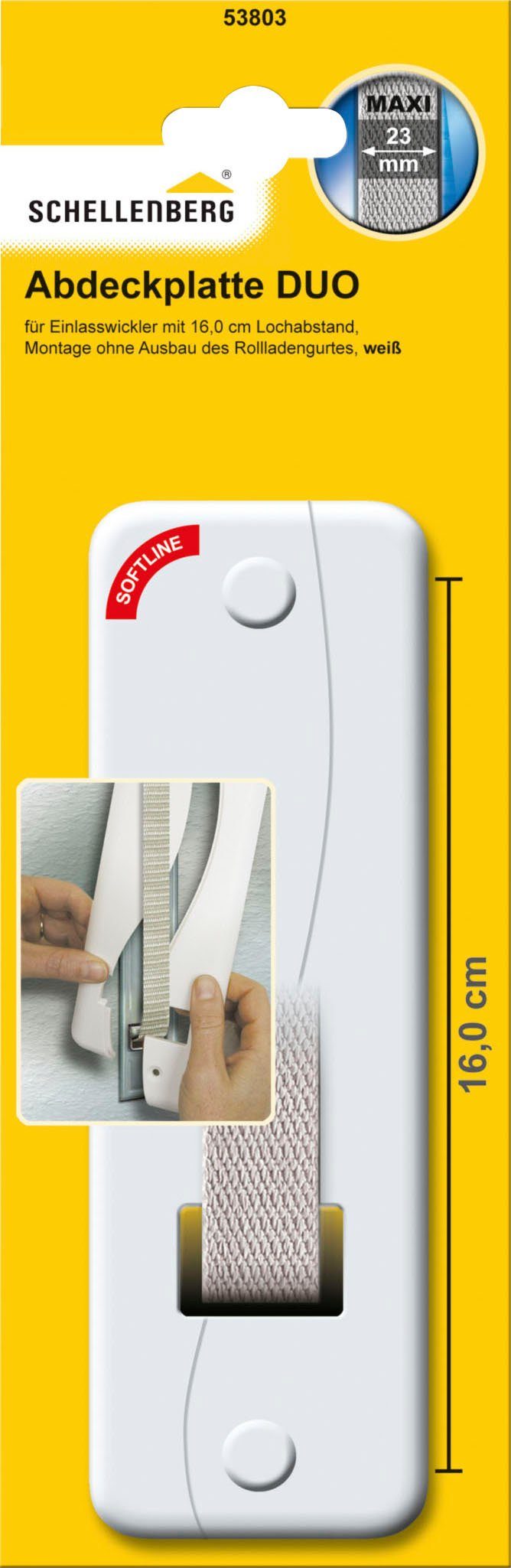 SCHELLENBERG Gurtwickler-Abdeckplatte Duo Maxi, 16 cm Lochabstand, langlebig aus Kunststoff, Zubehör für Einlassgurtwickler, Rollladen Abdeckblenden für Gurtwickler und Einlasswickler