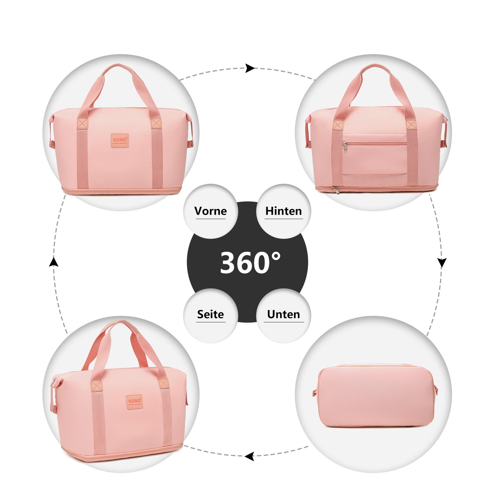 KONO Reisetasche 2-in-1 Set: Erweiterbare Handgepäck-Tasche (36L) + Kosmetiktasche, Praktisches und leichtes Design – Bild 5 von 5