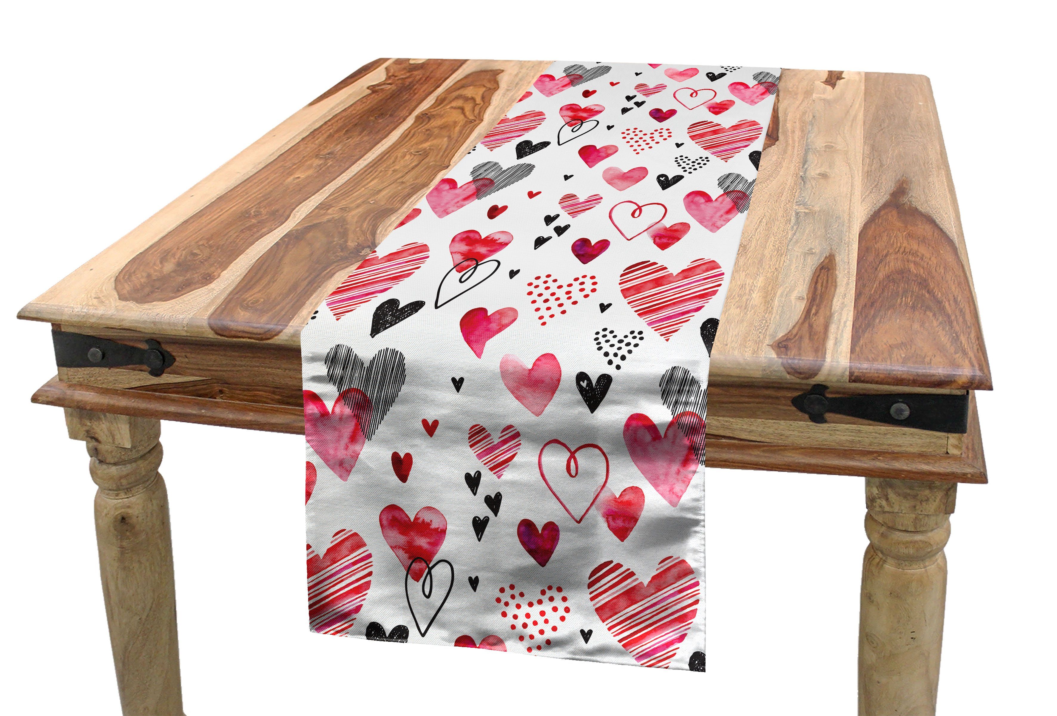 Rechteckiger Herz Tischläufer, Valentines Esszimmer Abakuhaus Tischläufer Doodle Küche Dekorativer Design