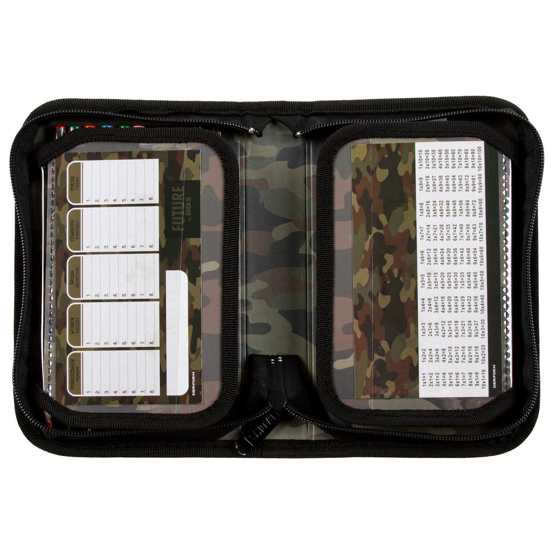 DERFORM Federtasche Camouflage Federmappe gefüllt mit 22 Teilen Federmäppchen, (22-tlg)