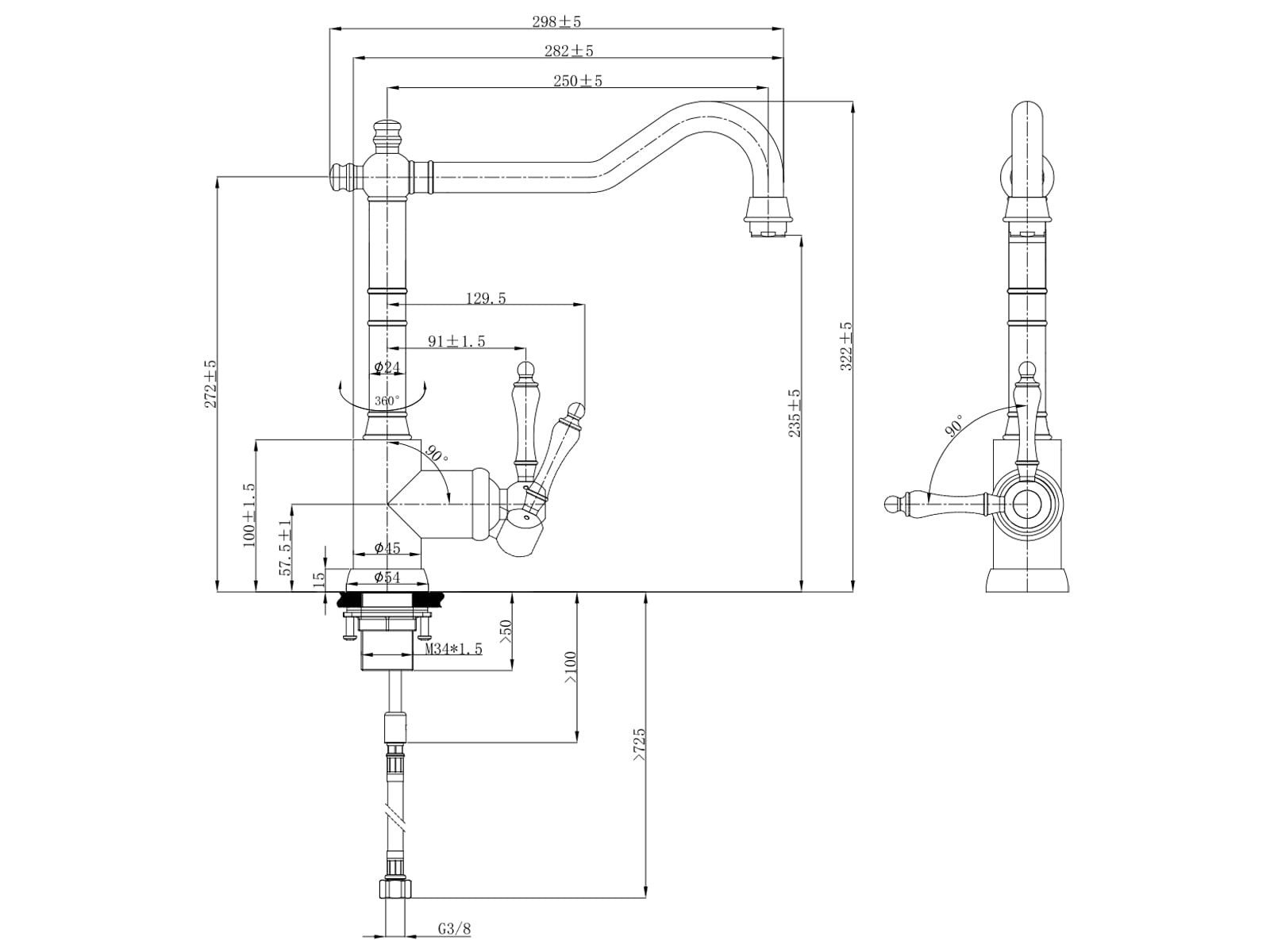 Villeroy & Boch Küchenarmatur (1-St) 9240 00 03, keramische Dichtungen