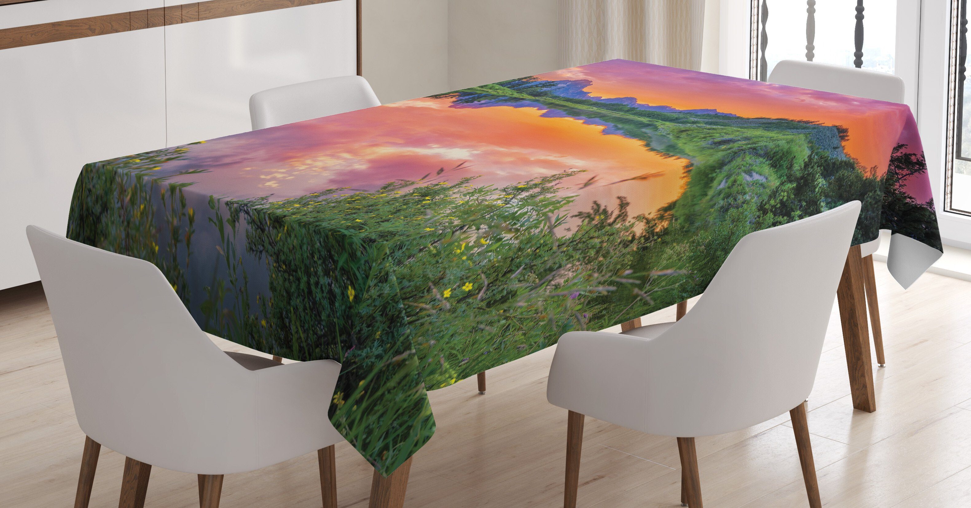 Abakuhaus Tischdecke Farbfest Waschbar Für den Außen Bereich geeignet Klare Farben, Natur Sonnenuntergang, Spiegelung, Fluss | Tischdecken
