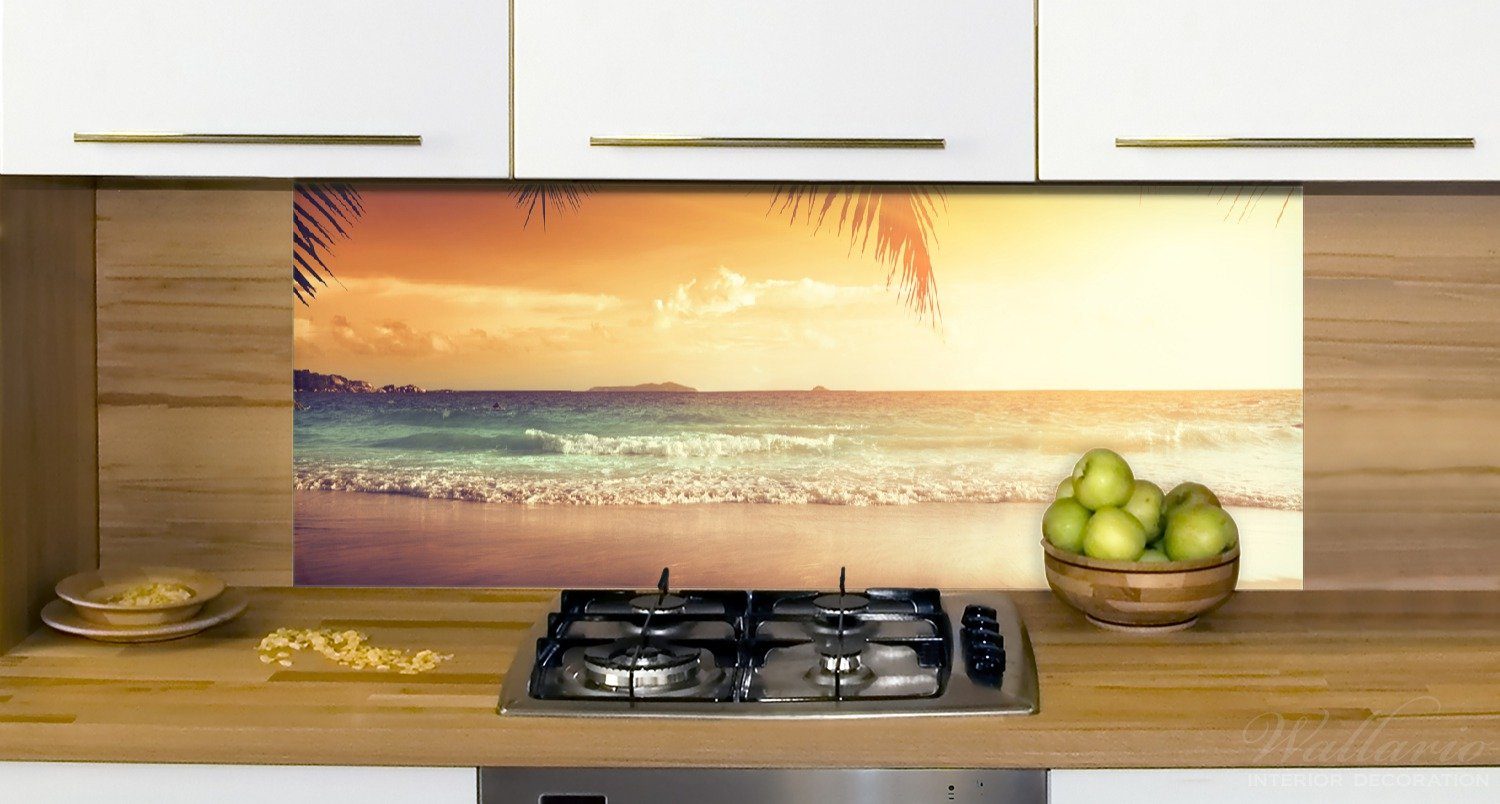 Küchenrückwand Karibik, am (1-tlg) Wallario der in Strand Sonnenuntergang