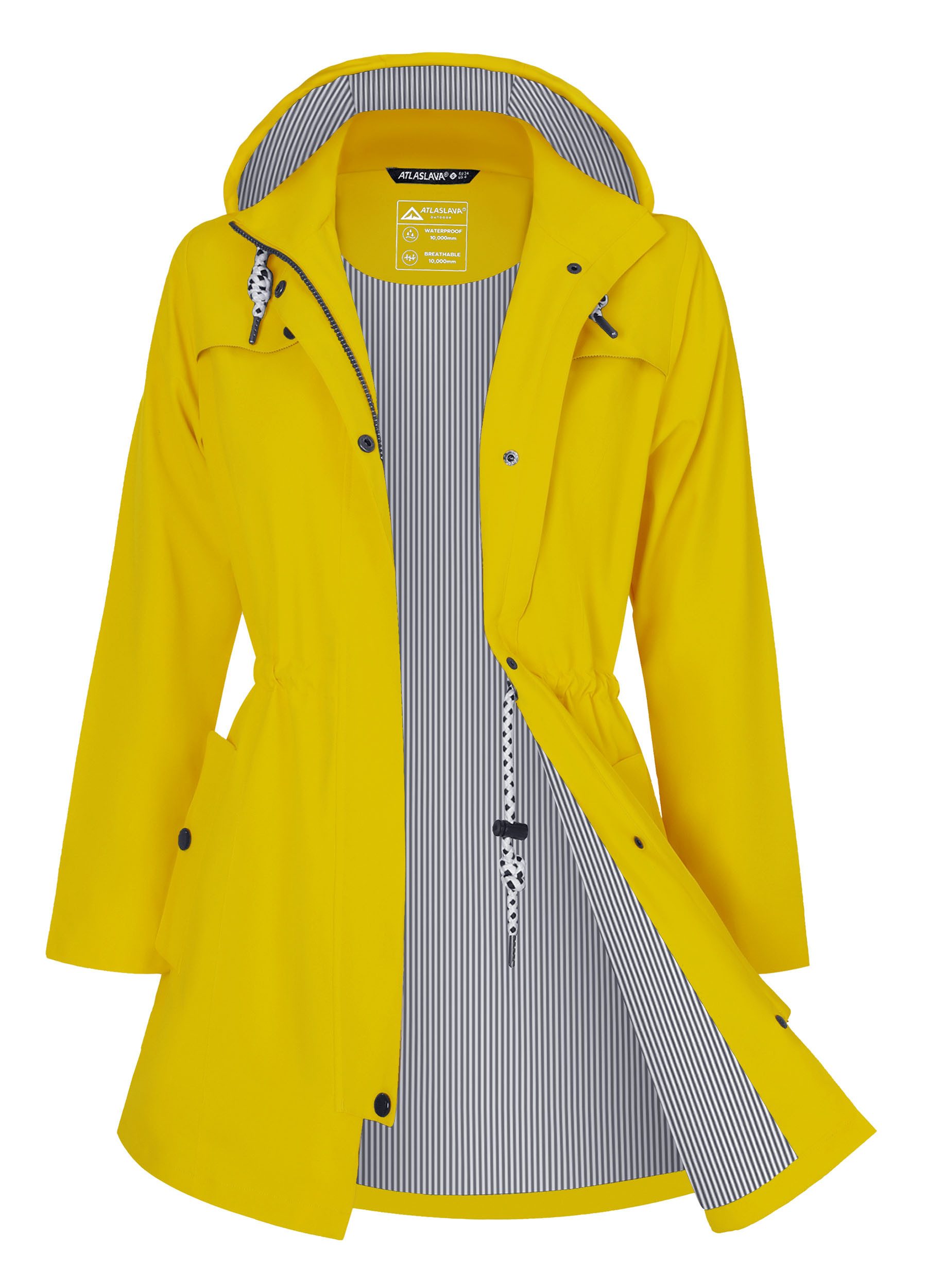ATLASLAVA Regenjacke Damen Lang – Wasserdicht & Atmungsaktiv mit Kapuze (1-St) Übergangsjacke für Outdoor
