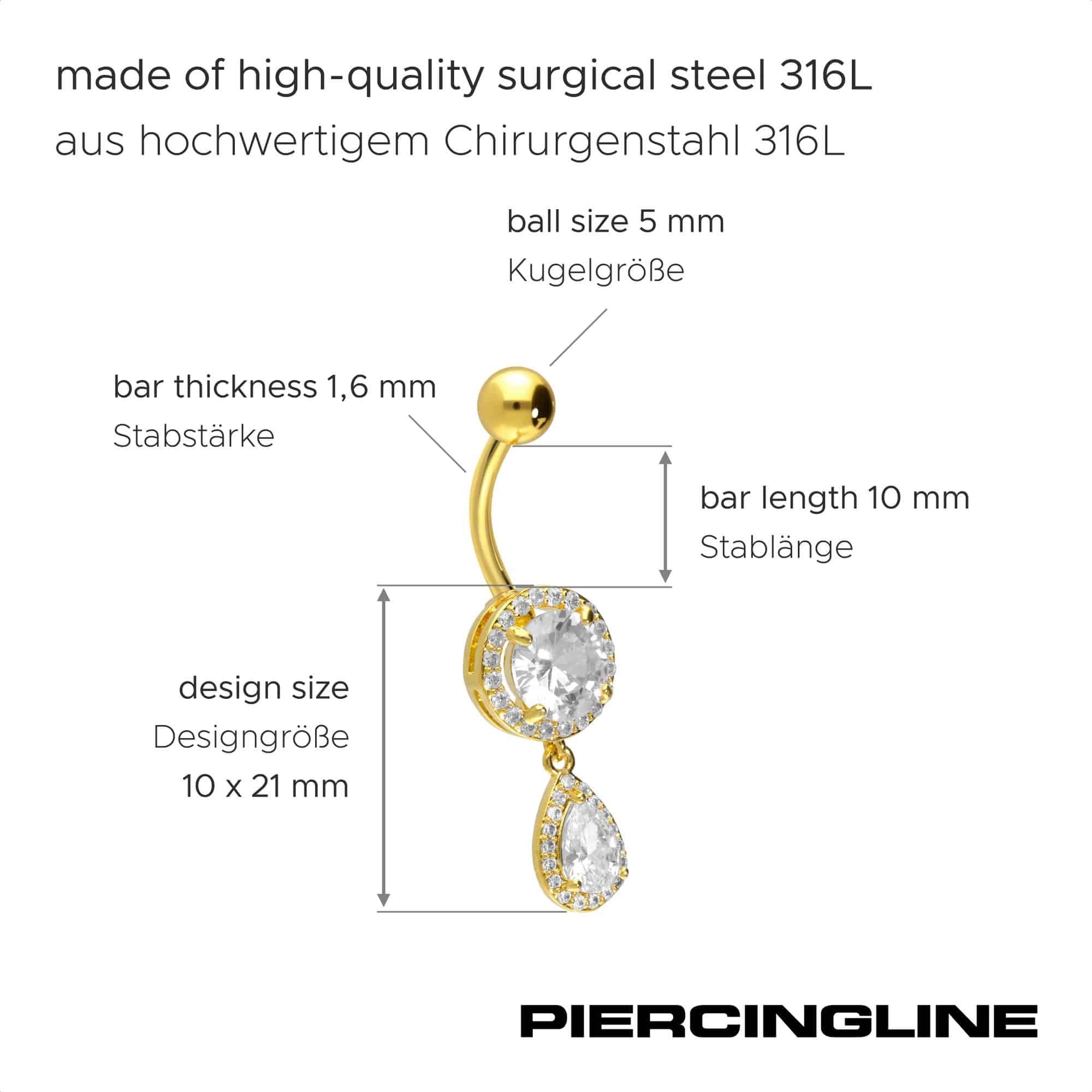 PIERCINGLINE Bauchnabelpiercing Chirurgenstahl Bananabell KRISTALLDISC + KRISTALLTROPFEN (Bananabells, 1-tlg) – Bild 2 von 5