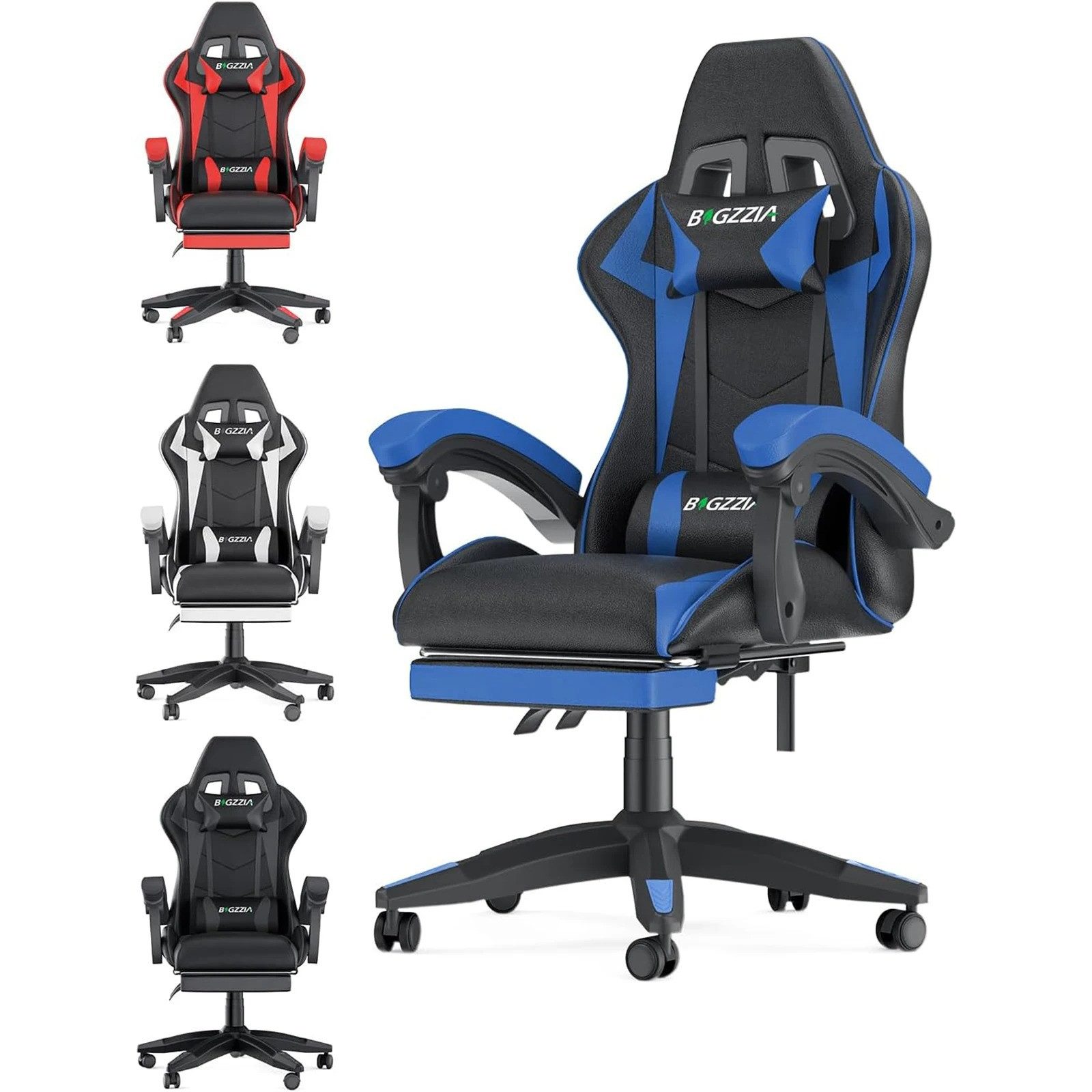 Athlix Gaming-Stuhl Gaming Chair Bürostuhl Ergonomisch mit Lendenkissen Kopfkissen, Bis 136 kg, 90°–155° verstellbare Rückenlehne, PU-Leder