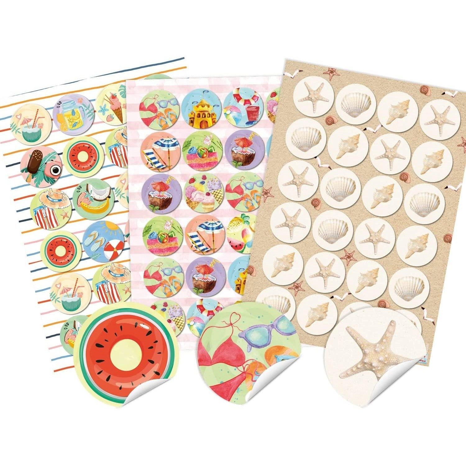 Logbuch-Verlag Dekofigur 3 x 24 bunte Sticker Sommer Urlaub Reise Muscheln - 4 cm