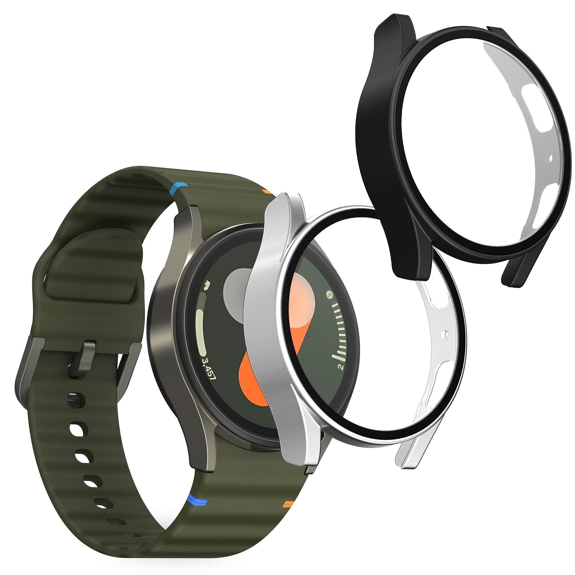 kwmobile Smartwatch-Hülle 2x Hülle für Samsung Galaxy Watch 7 40mm, Fullbody Fitnesstracker Glas Cover Case Schutzhülle Set