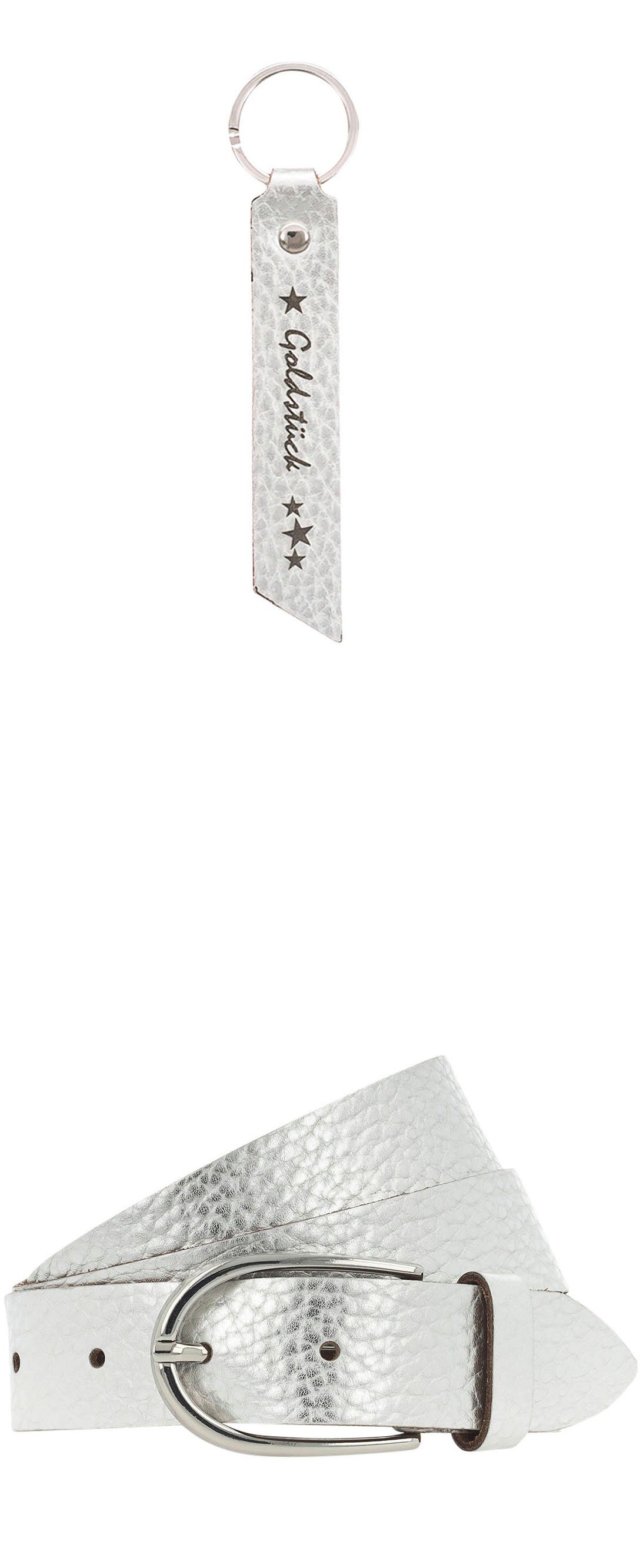 metallic Vanzetti silberfarben Ledergürtel Schlüsselanhänger (Set) mit