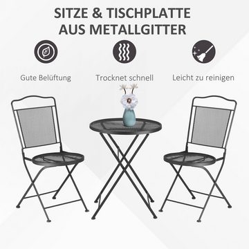 Outsunny Sitzgruppe Gartenmöbel-Set mit Schirmloch Terrasse Metall Schwarz, (Set, 3-tlg., Bistro-Set 1 Tisch+2 Stühle), 3-teilige Essgruppe Balkonmöbel Set