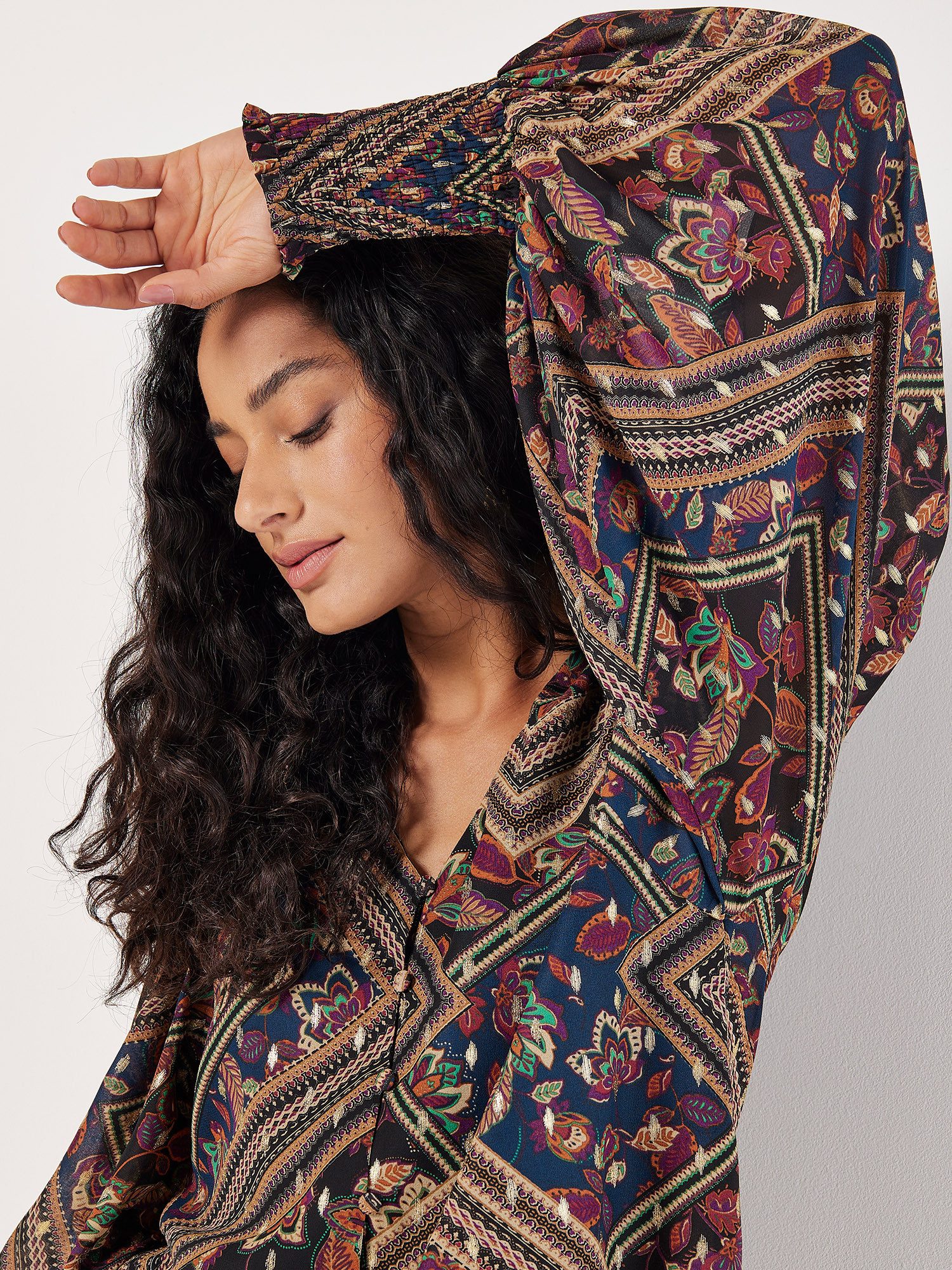 Apricot Tunika Blumendruck Top (1-tlg) mit Golddetails