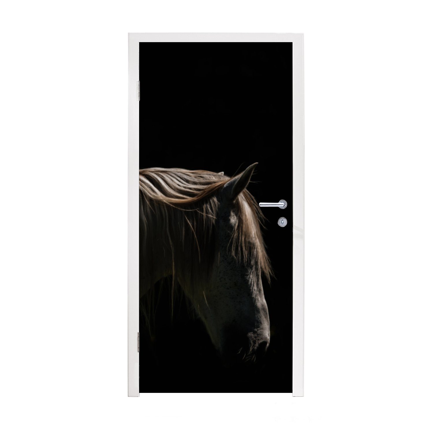 MuchoWow Türtapete Pferd - Tiere - Weiß, Matt, bedruckt, (1 St), Fototapete für Tür, Türaufkleber, 75x205 cm