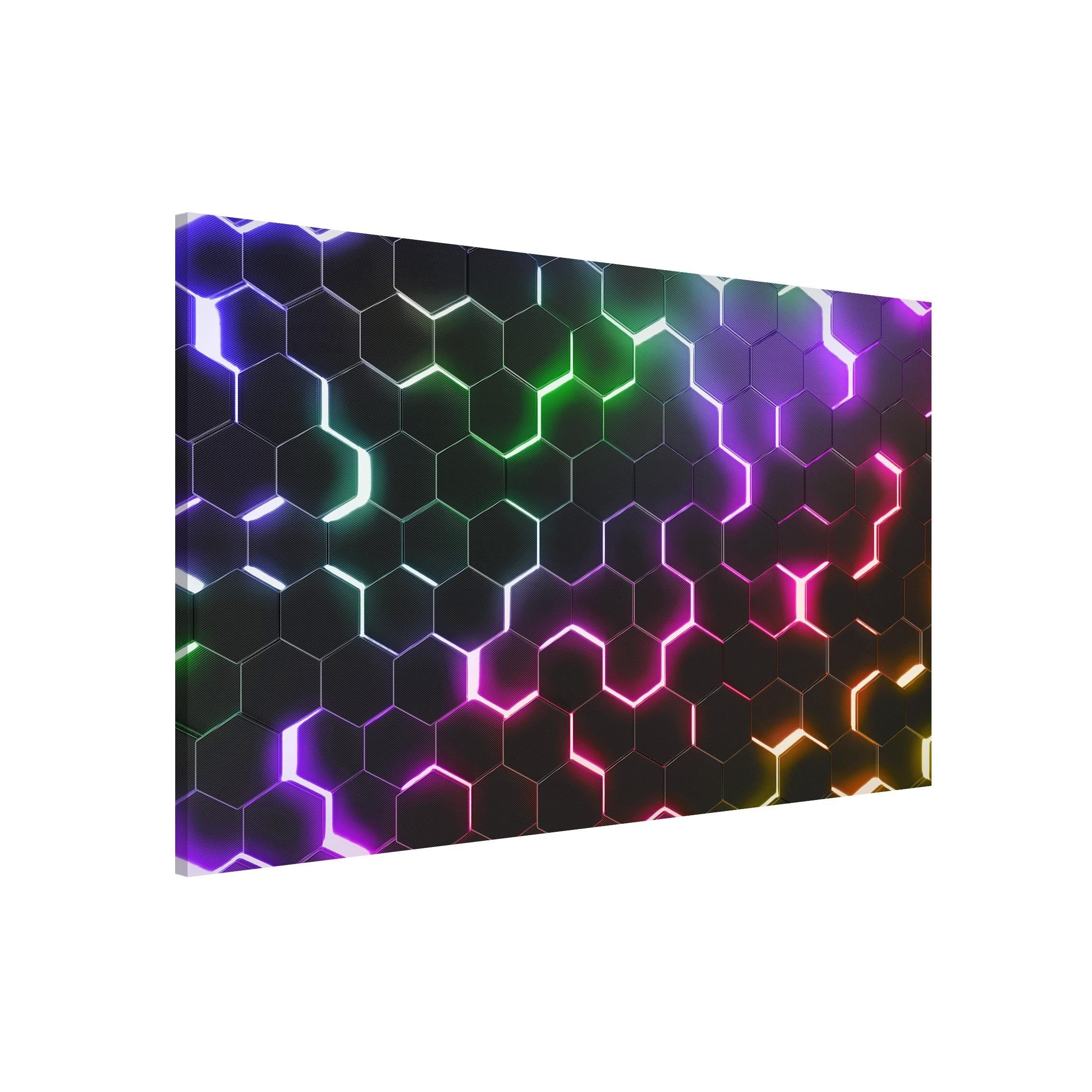 Bilderdepot24 Magnettafel Küche schwarz Strukturierte Hexagone mit Neonlicht, (1-tlg., Magnetboard Pinnwand für die Wand - metallische Tafel für Magnete), Magnetwand groß mit Motiv Büro Memoboard magnetisch Querformat