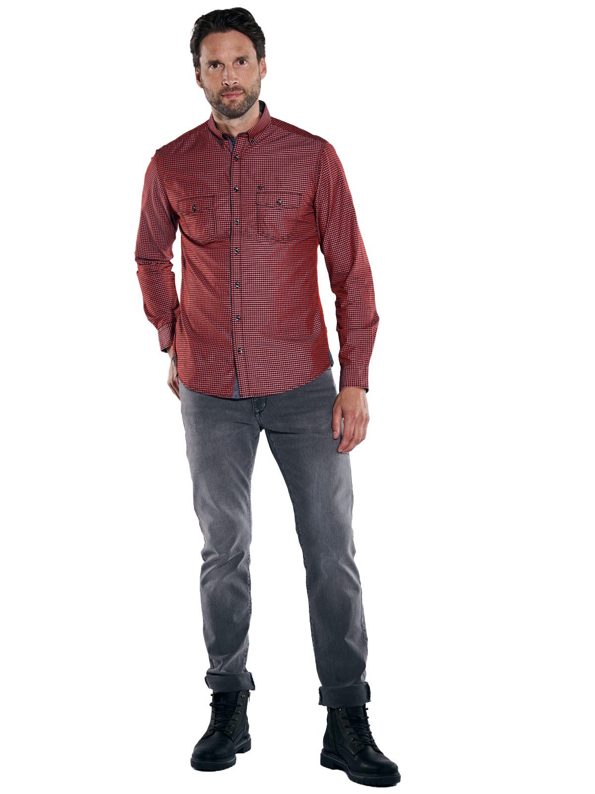 Engbers Langarmhemd Herren Langarm-Hemd kariert, Rot