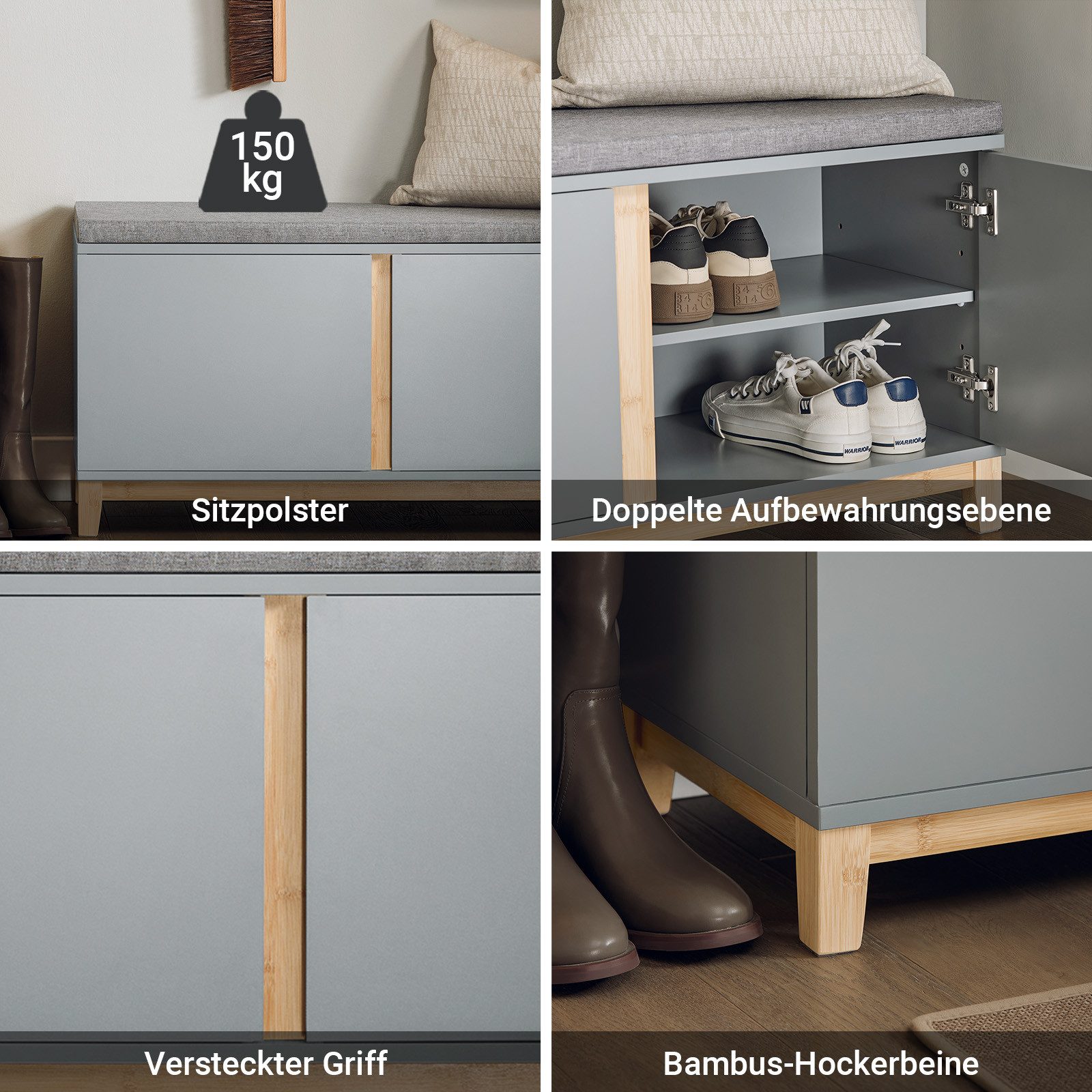 SoBuy Schuhbank FSR117, Schuhtruhe Sitzkommode Schuhregal mit sitzbank Sitzbank schmal, mit Sitzfläche Garderobenbank Sitzbank mit Stauraum Dielenbank – Bild 5 von 5