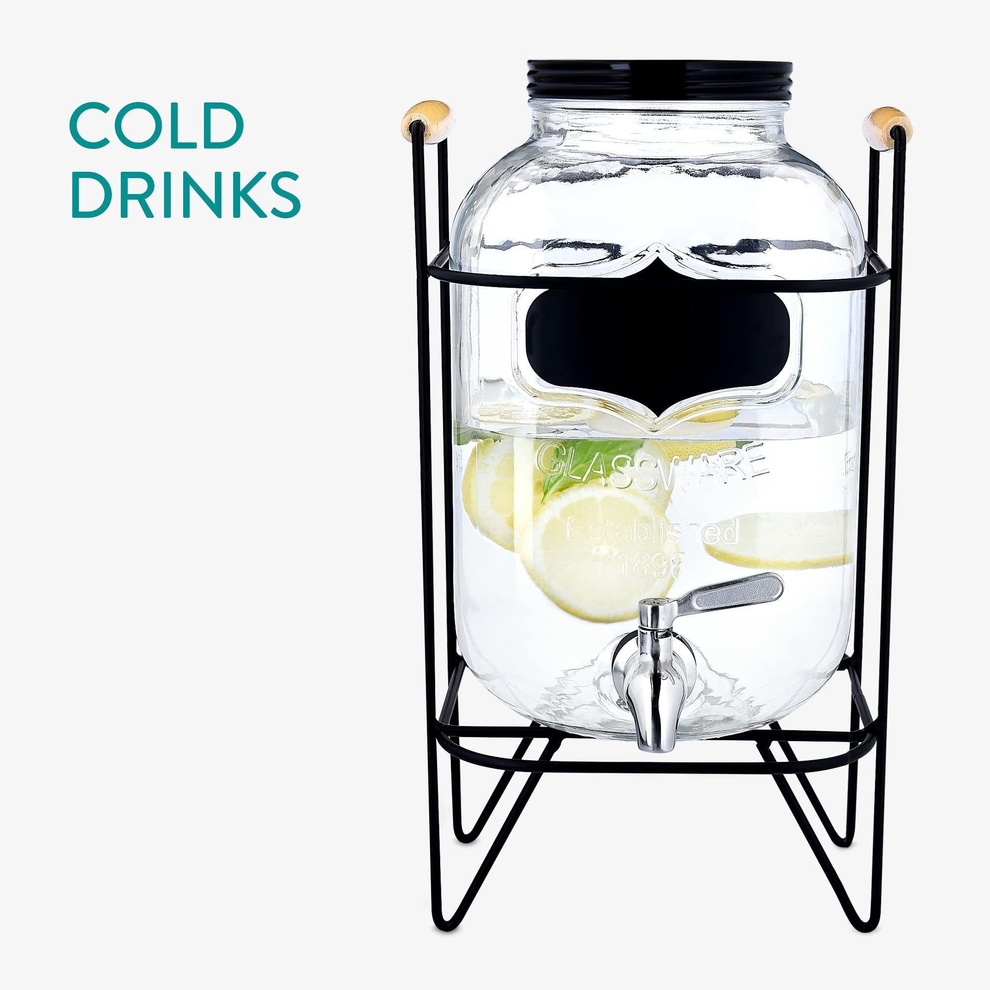 Navaris Getränkespender Navaris Getränkespender 5L Glas mit Zapfhahn und Ständer