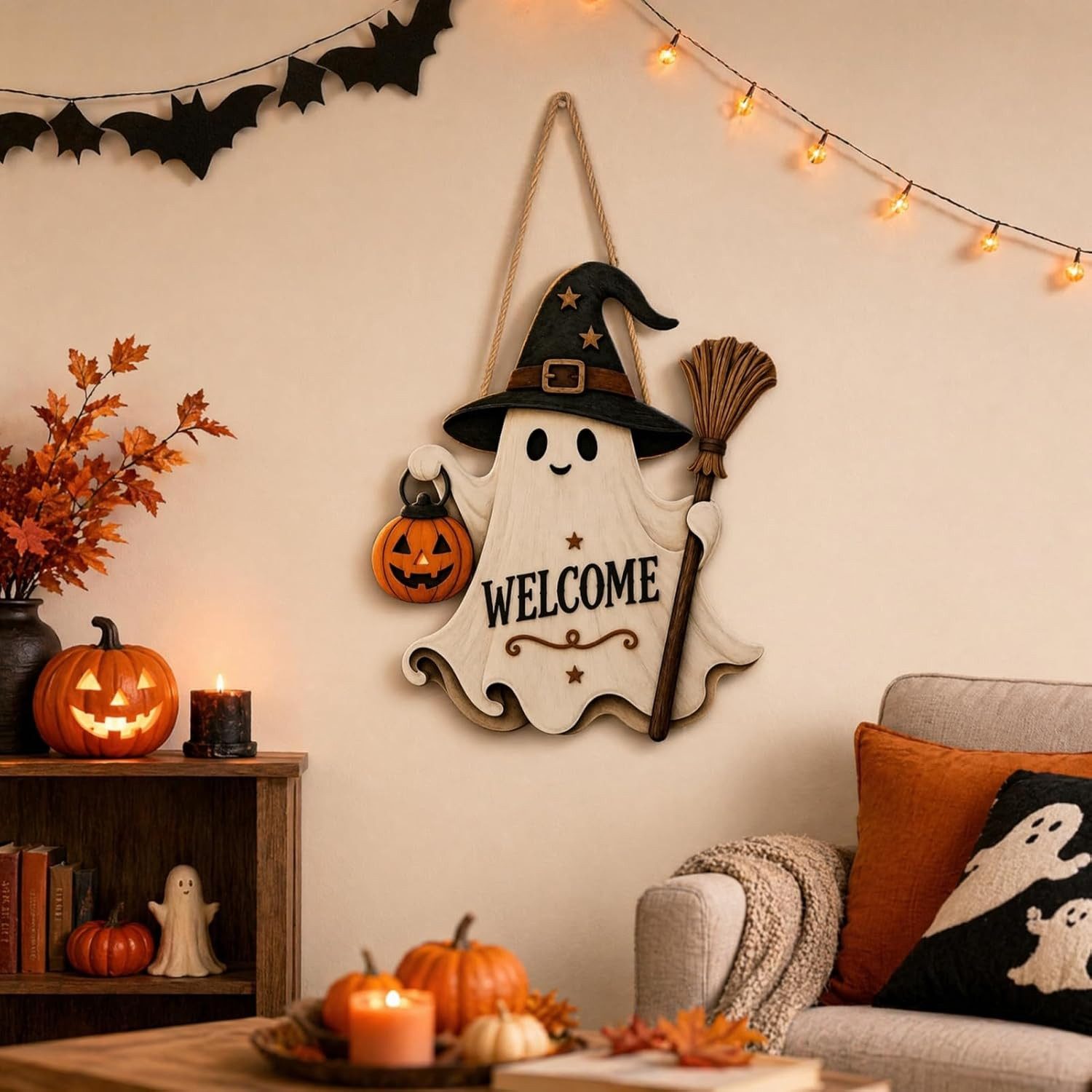 Bomiclss Hängedekoration Geistergruß Türschild, Niedliches Halloween Geister Schild, Halloween – Bild 4 von 5