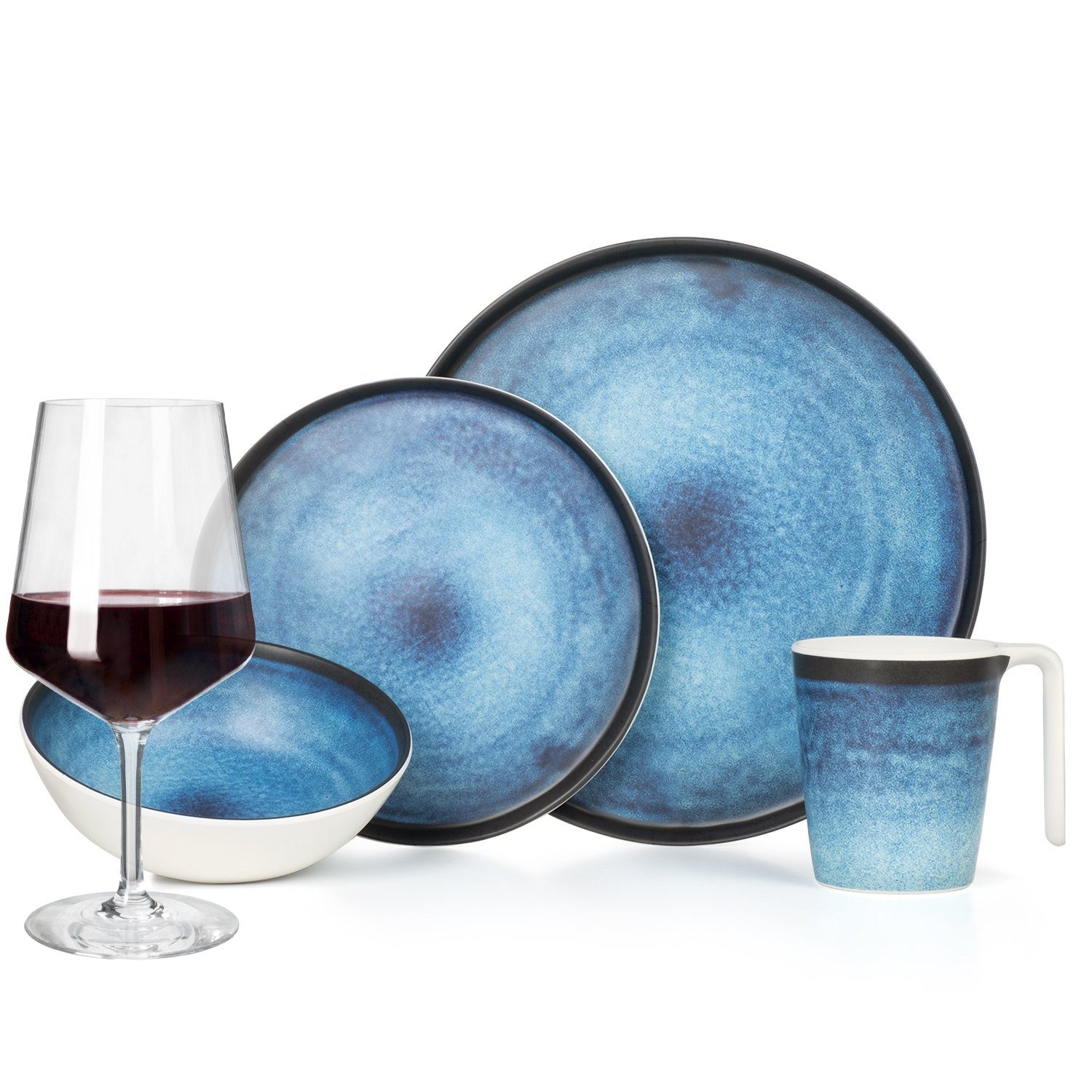 Moritz Geschirr-Set Camping Geschirr Deep Ocean, Melamin, 16 - 32 tlg, Geschirrset Campinggeschirr Picknick Set 4 Personen