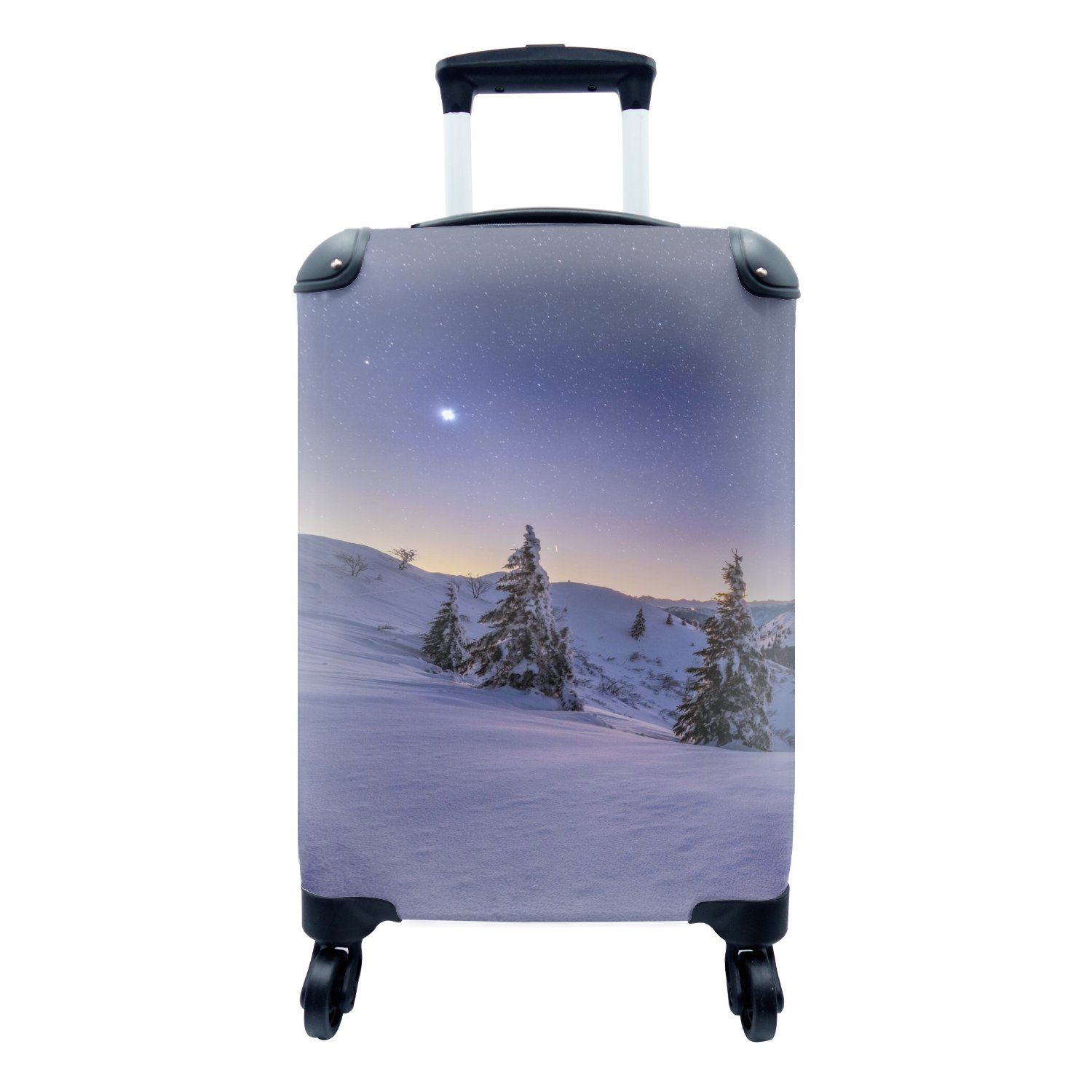 MuchoWow Handgepäckkoffer Winter - Schnee - Nacht - Bäume, 4 Rollen, Reisetasche mit rollen, Handgepäck für Ferien, Trolley, Reisekoffer