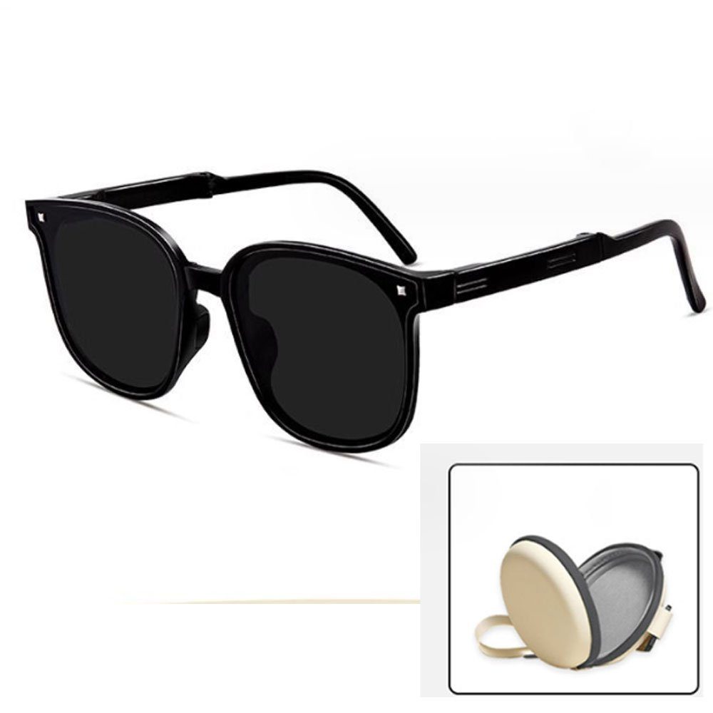 AUzzO~ Sonnenbrille Polarisiert Retro Vintage Outdoor UV-Schutz mit Brillenetui Modelle für Männer und Frauen Zusammenklappbar Schwarz