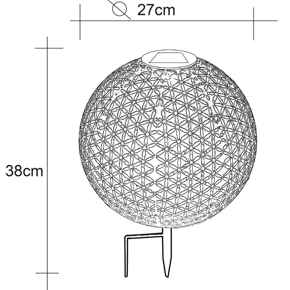 fest verbaut, Außen rost Globo Warmweiß, Garten Leuchte LED Design Muster Gartenleuchte, Kugel LED SOLAR Steck LED-Leuchtmittel