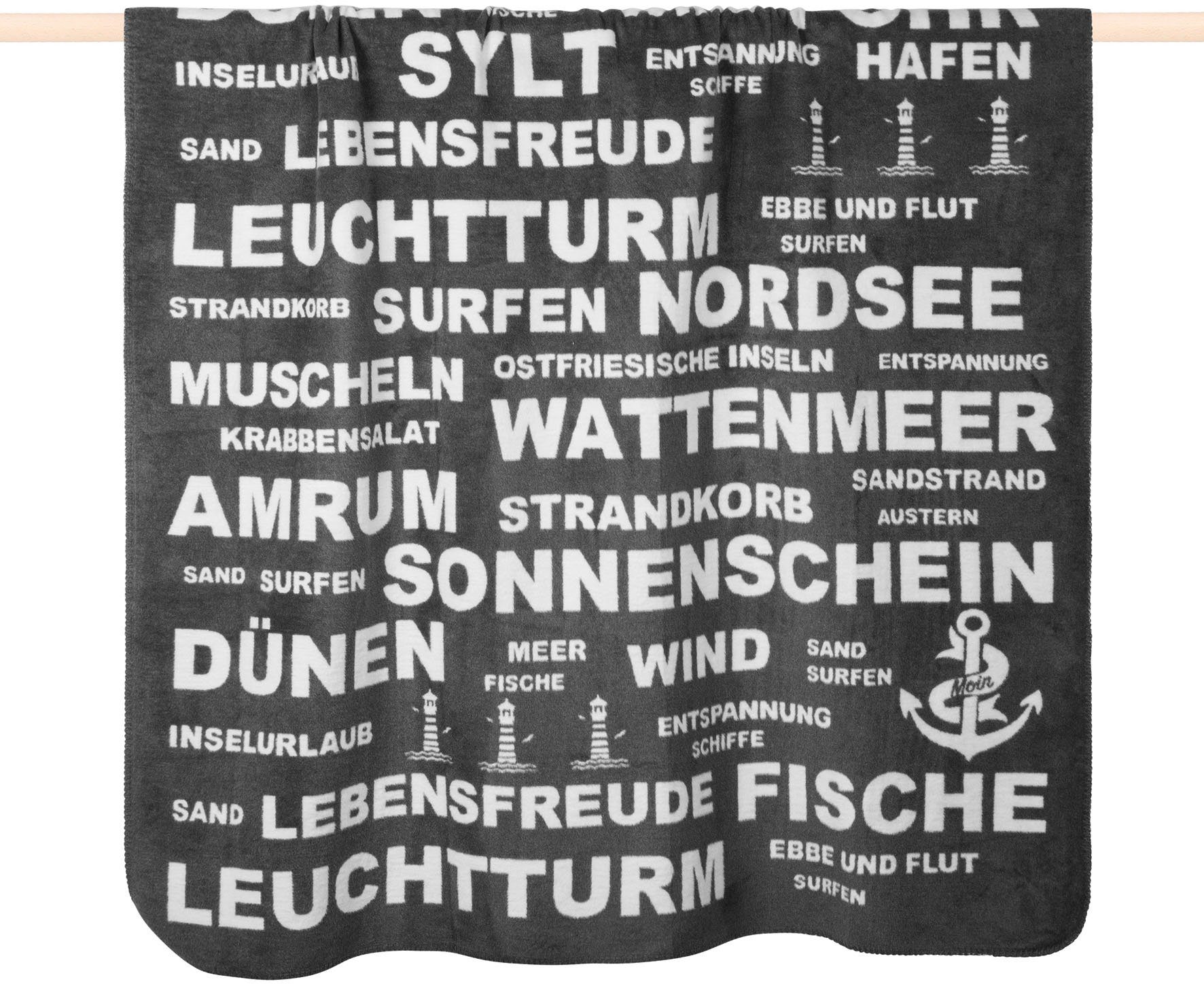 Einkaufsliste Wohndecke TYPO NORDSEE, PAD, Kuscheldecke Europe, Made in