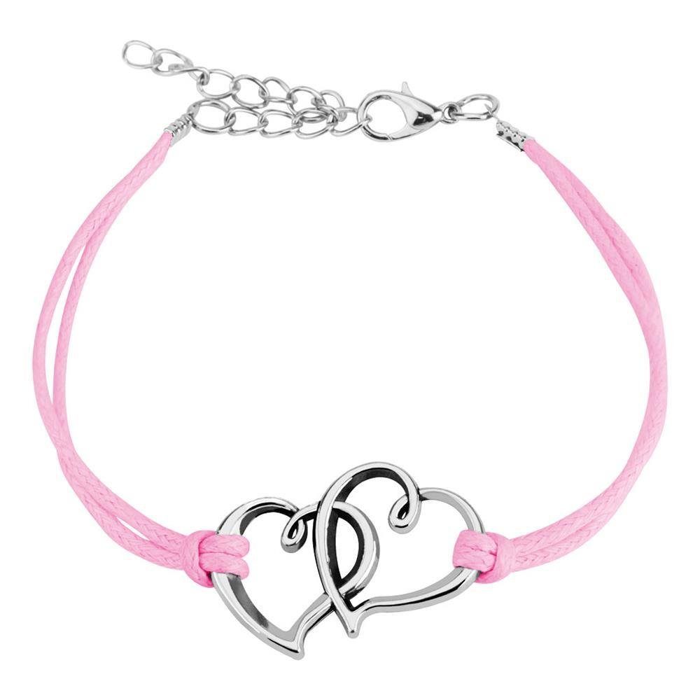 Pink Leder BUNGSA Armschmuck 2 Armband Armband, 1-tlg), Herzen (1 Lederarmband Bracelet aus Unisex