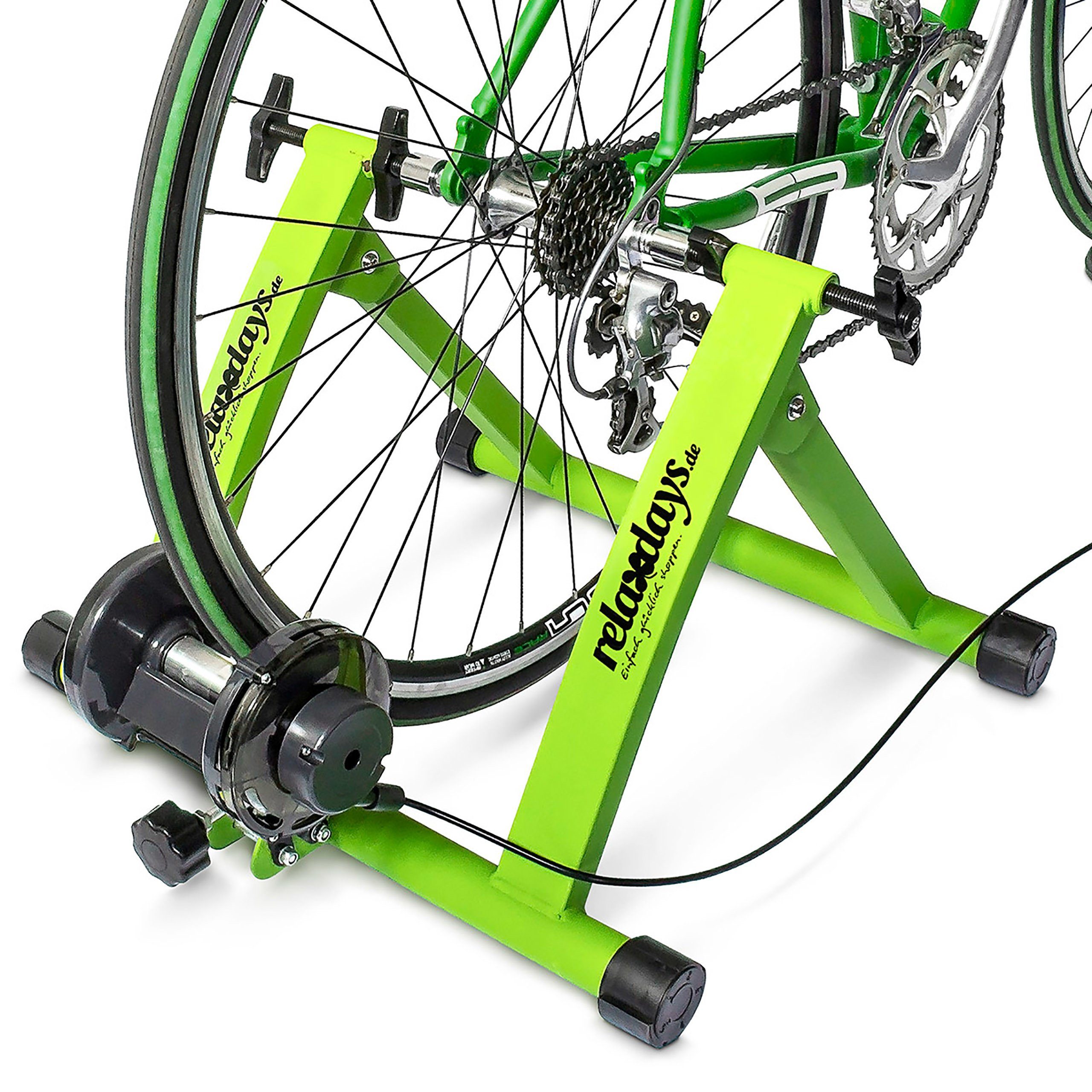 relaxdays Rollentrainer Fahrrad Rollentrainer mit 6 Gängen (1-tlg), grün