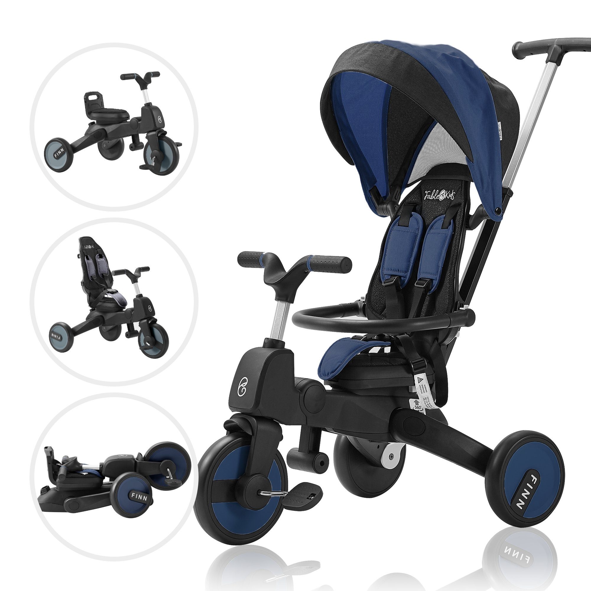 Dreirad FİNN 7in1 Kinderdreirad Kinder Lenkstange Fahrrad Baby Kinderwagen