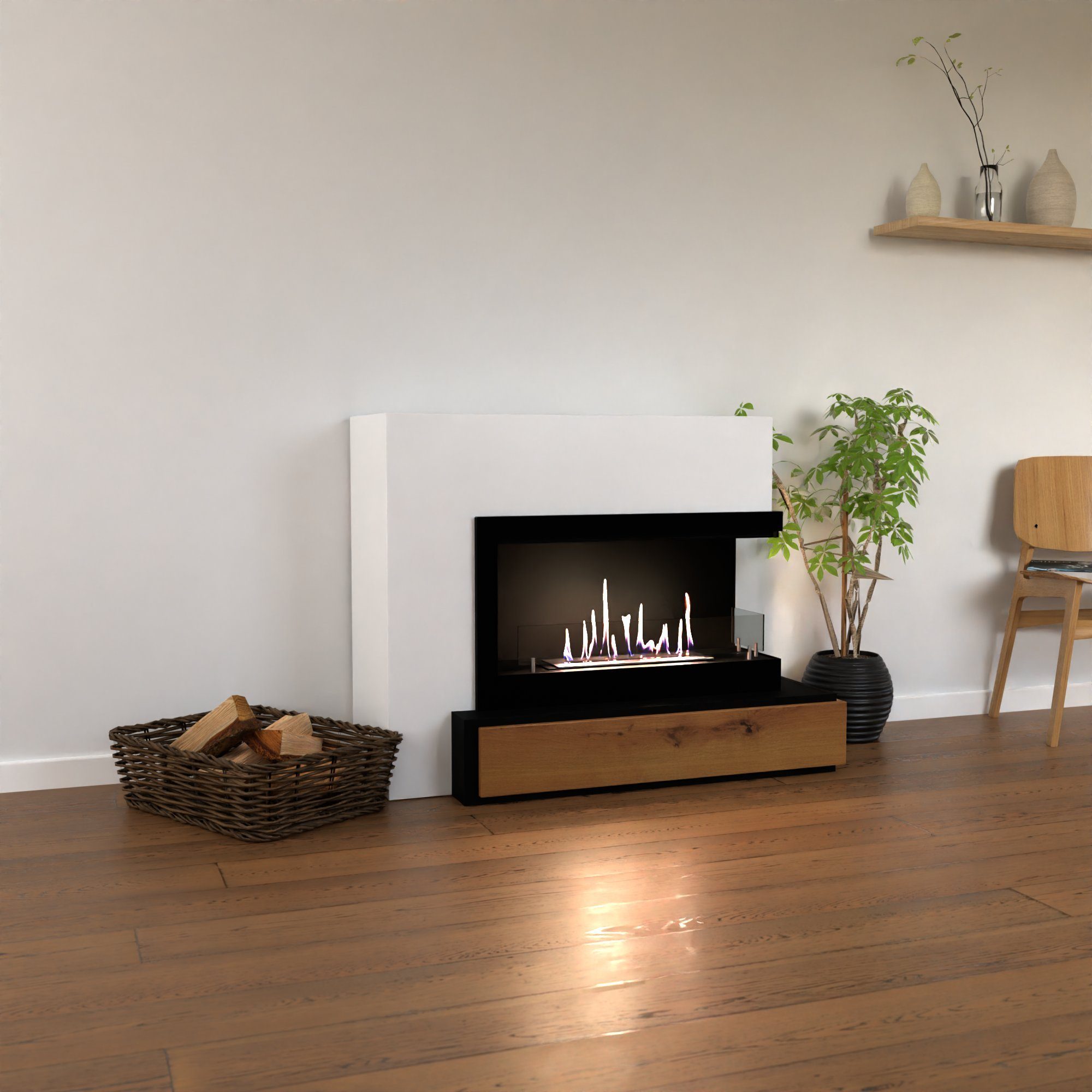 GLOW FIRE Echtfeuer-Dekokamin Narvik Rechts Ethanol Kamin, Bioethanol Kamin mit 3h Brenndauer, Heizleistung bis 2 kw
